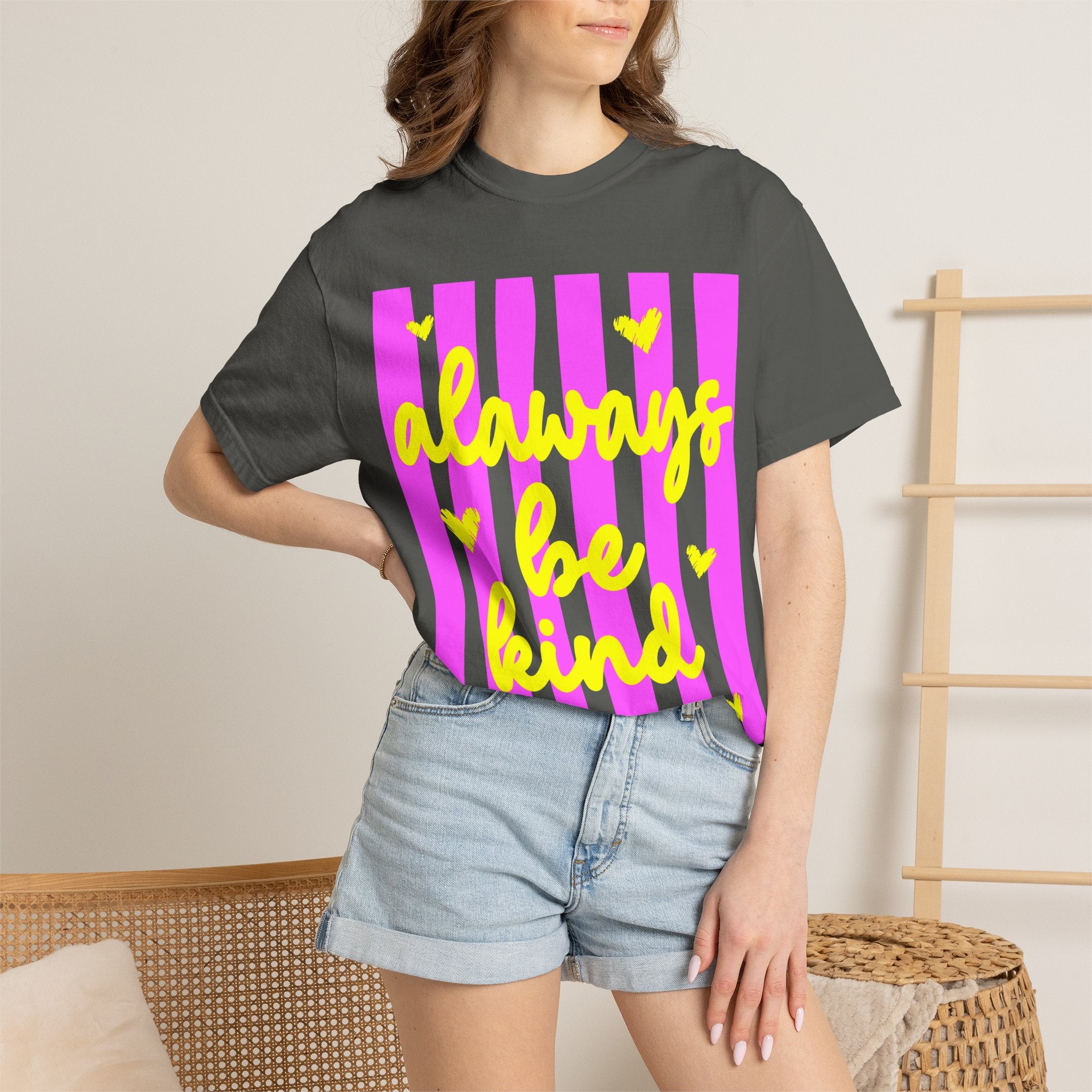 Always Be Kind T-Shirt — Pink Stripe Positive Message Tee
