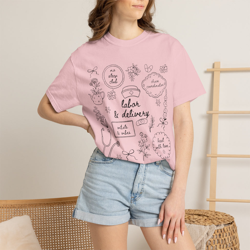 Nurse & Delivery Doodles T-Shirt — Hand-Drawn Medical Appreciation Tee