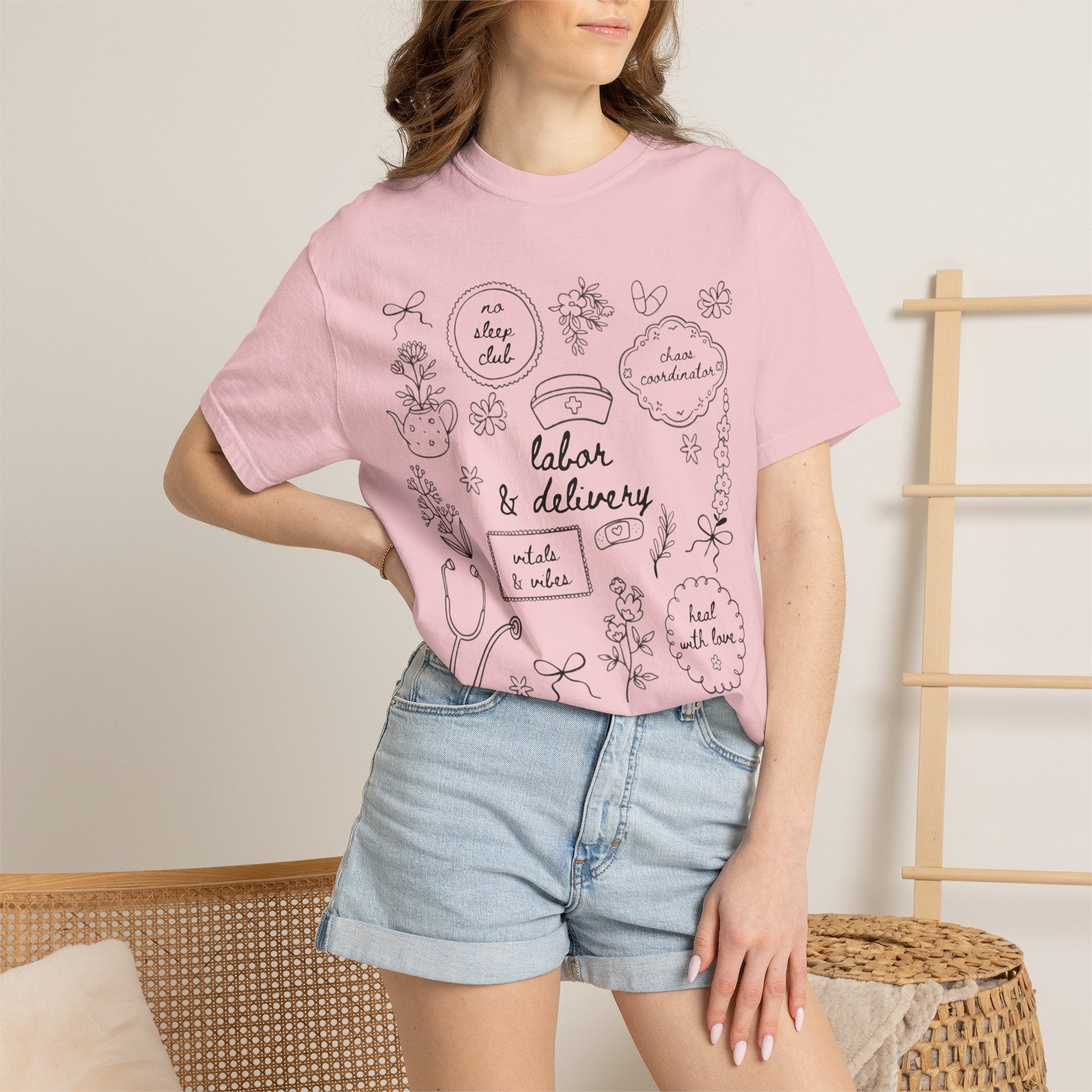 Nurse & Delivery Doodles T-Shirt — Hand-Drawn Medical Appreciation Tee