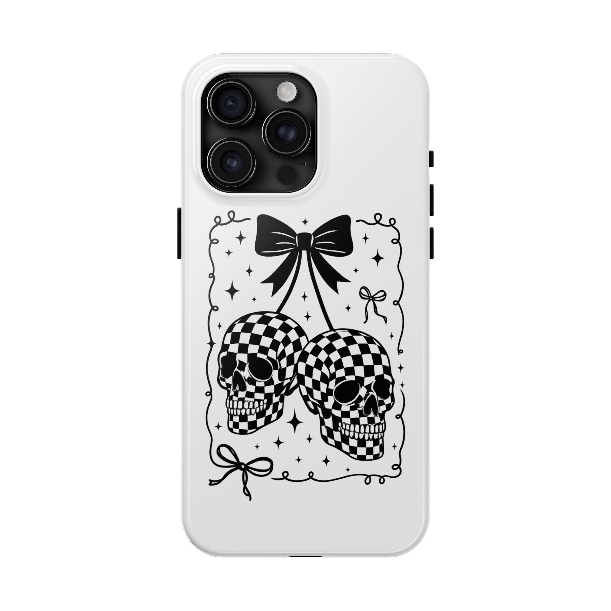 Skull Bow Phone Case - Checkerboard Gothic Tough Phone Case
