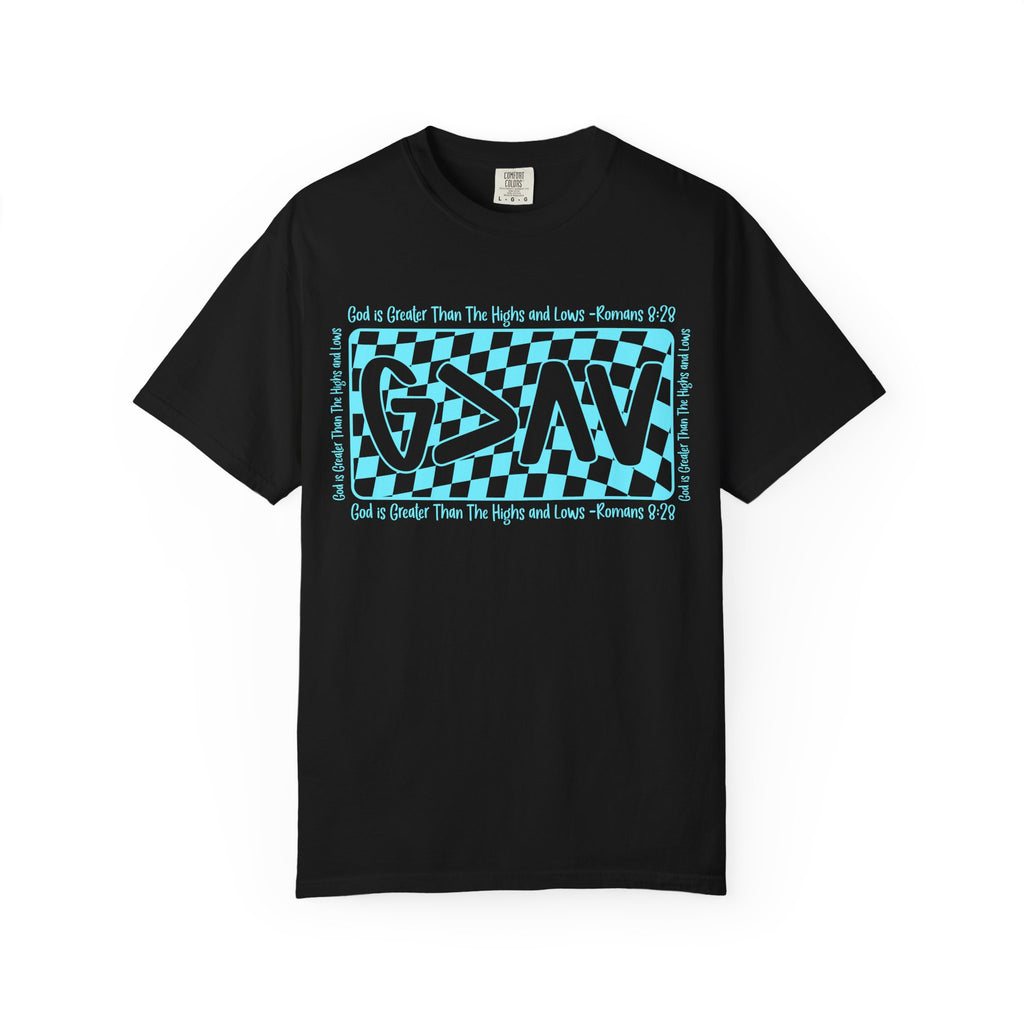 Grunge Checker 'G>AV' Graphic T-Shirt — Faith Verse Romans 9:26 Inspired Tee