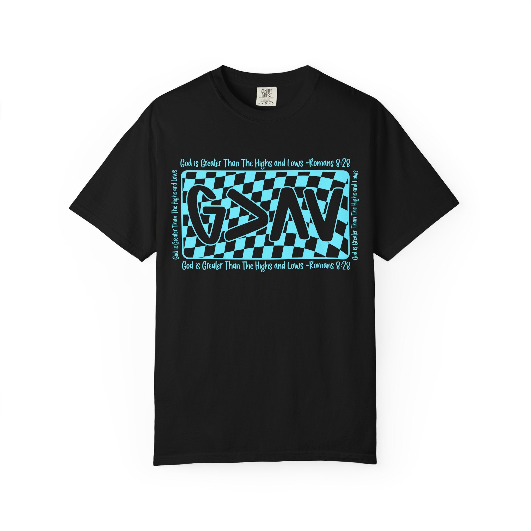 Grunge Checker 'G>AV' Graphic T-Shirt — Faith Verse Romans 9:26 Inspired Tee