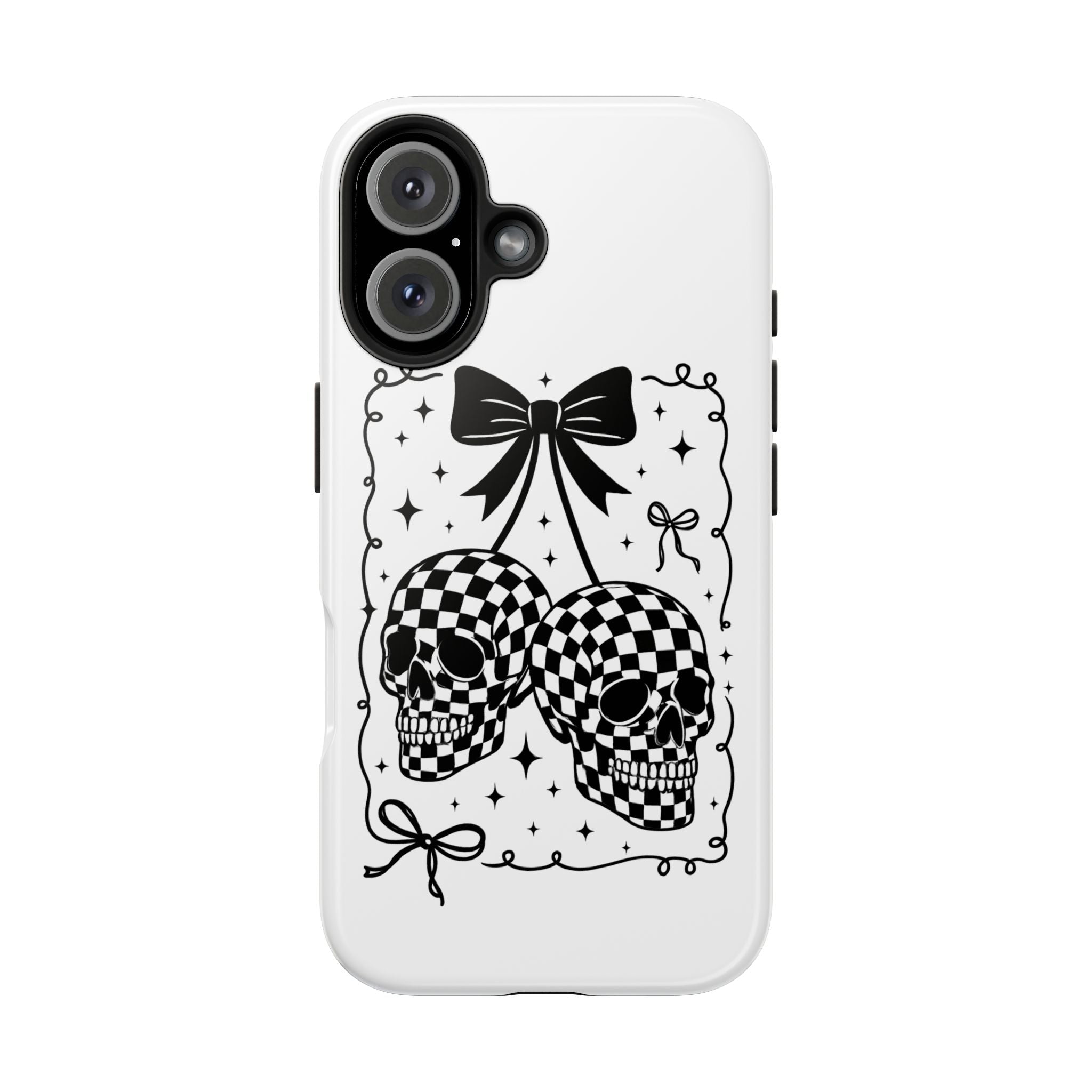 Skull Bow Phone Case - Checkerboard Gothic Tough Phone Case