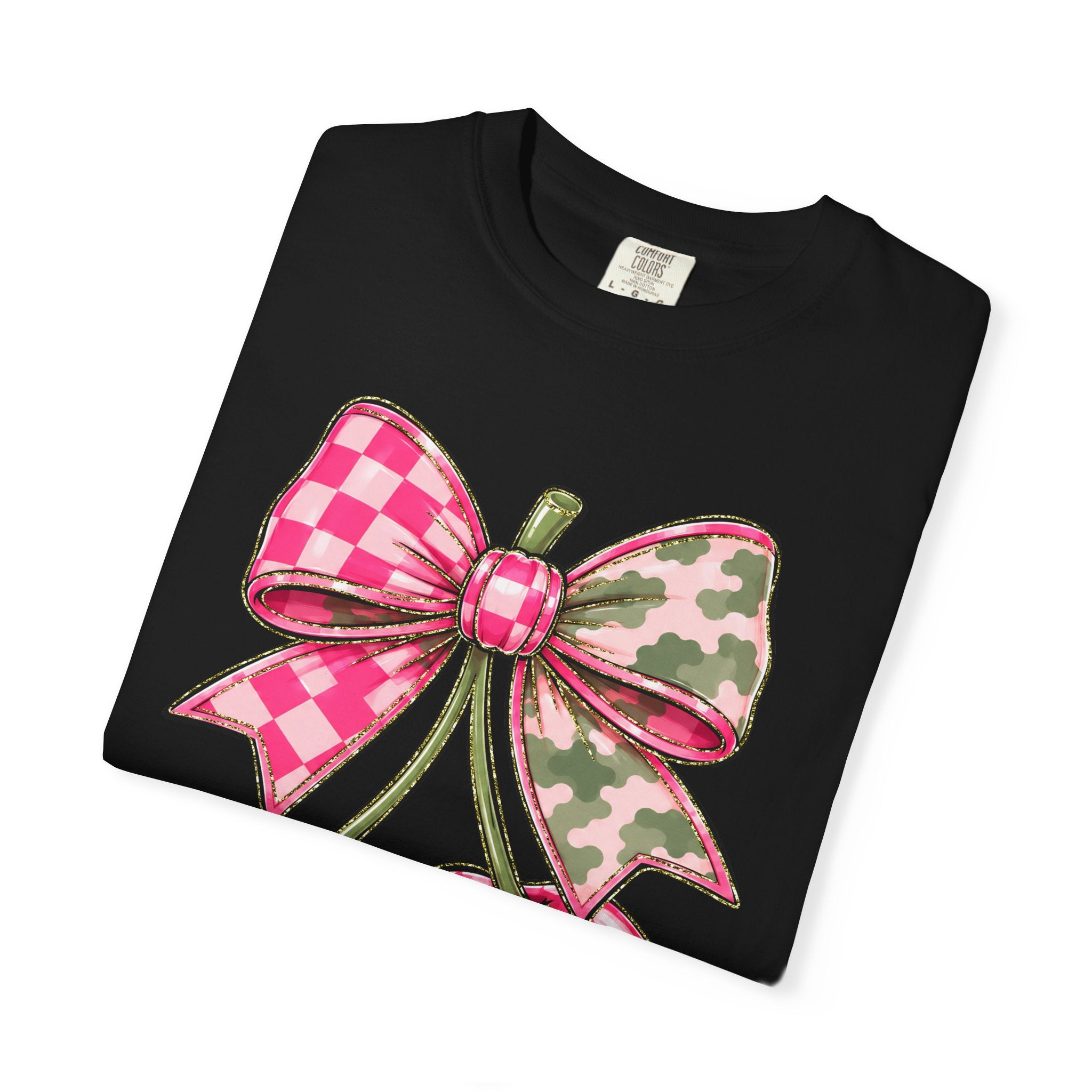 Pink Camo Checker Cherry Tee — Bow Graphic T-Shirt