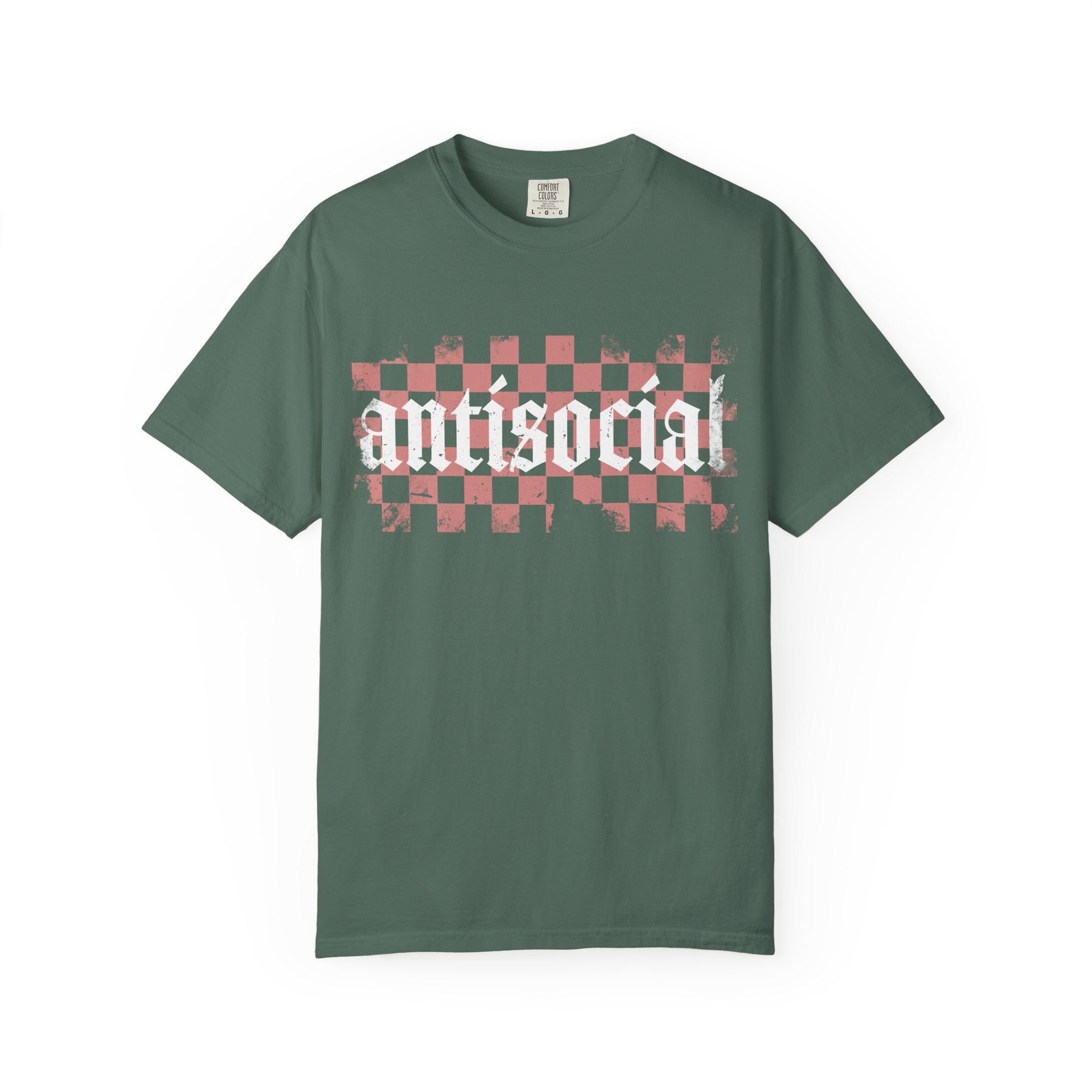 Checkerboard Vintage T-Shirt — Faded Red 'AMERICAN' Graphic