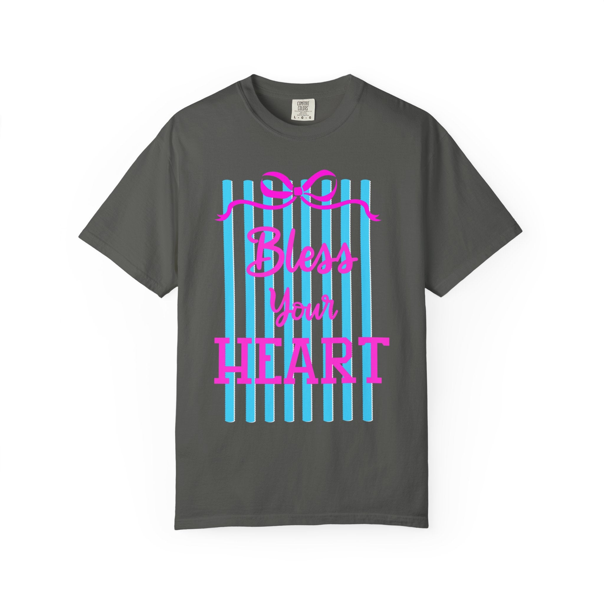 Bless Your Heart T-Shirt — Southern Phrase Graphic Tee (Pink & Blue Stripes)