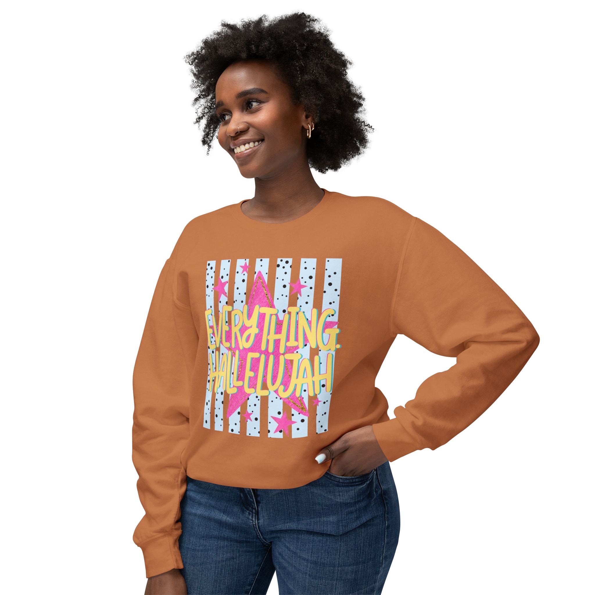 Crewneck Sweatshirt — "Everything Hallelujah" Retro Star Graphic