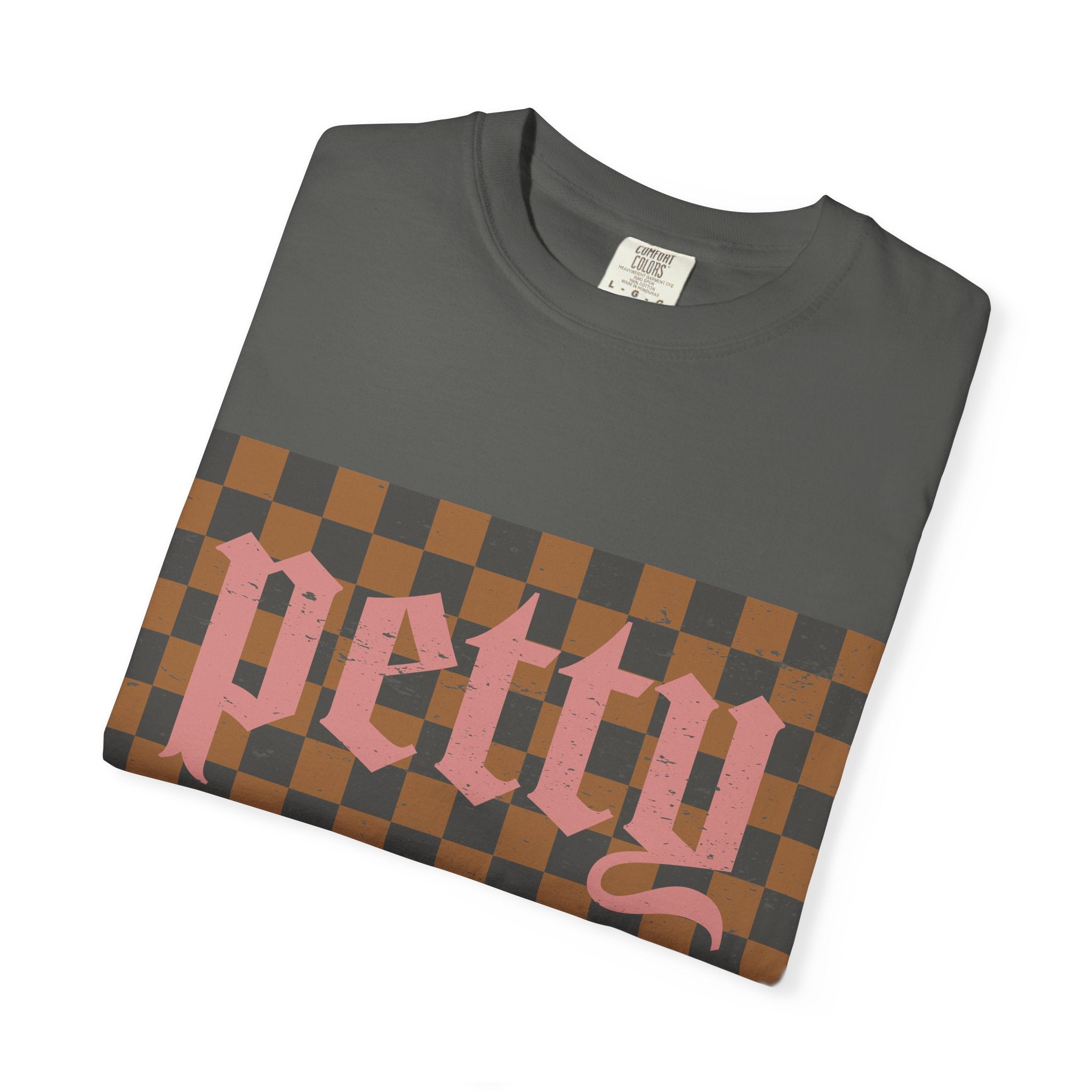 Pretty Checkerboard T-Shirt — Vintage Gothic Script Graphic Tee