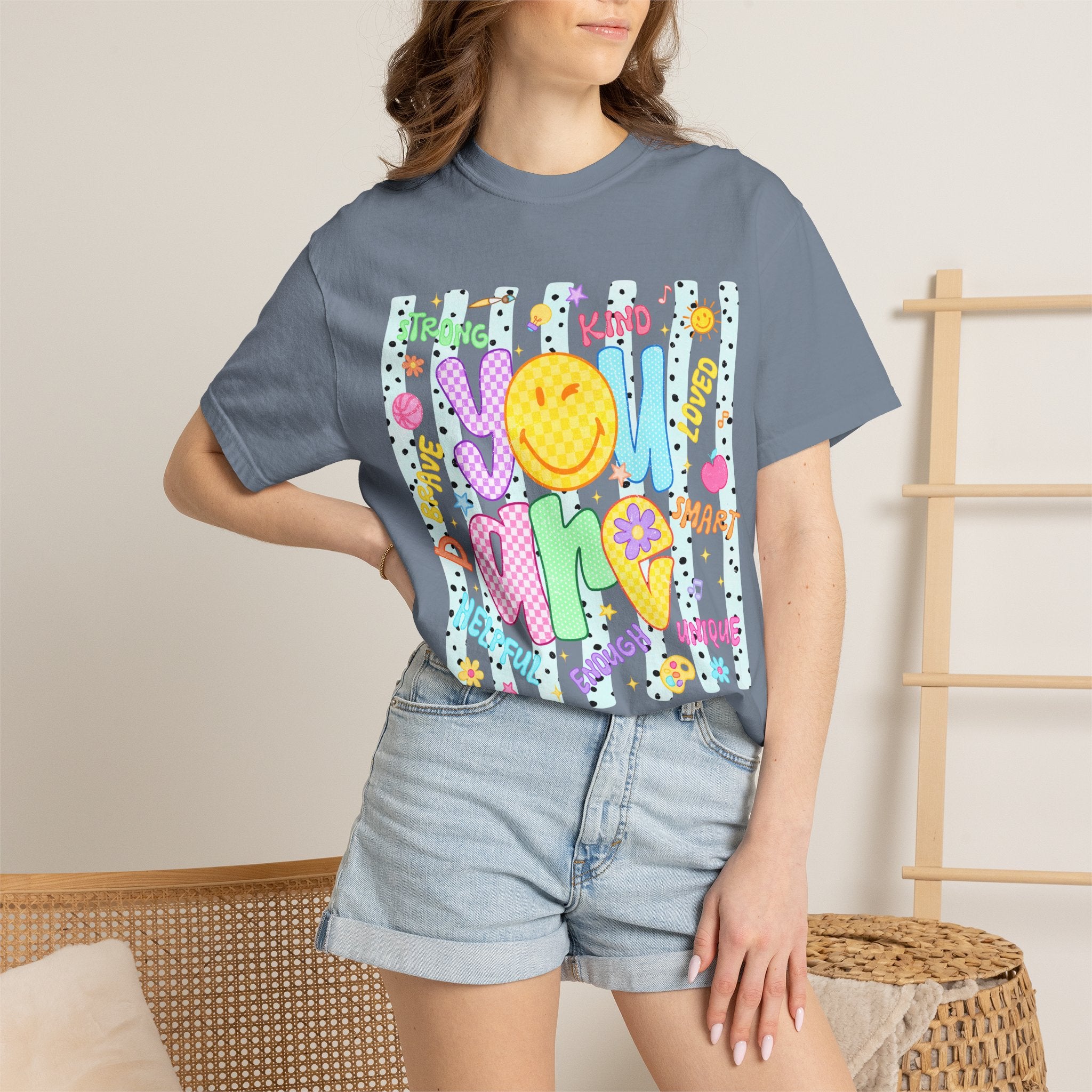 You Are Amazing T-Shirt — Positive Vibes Graphic Tee with Smiley & Kindness Doodle