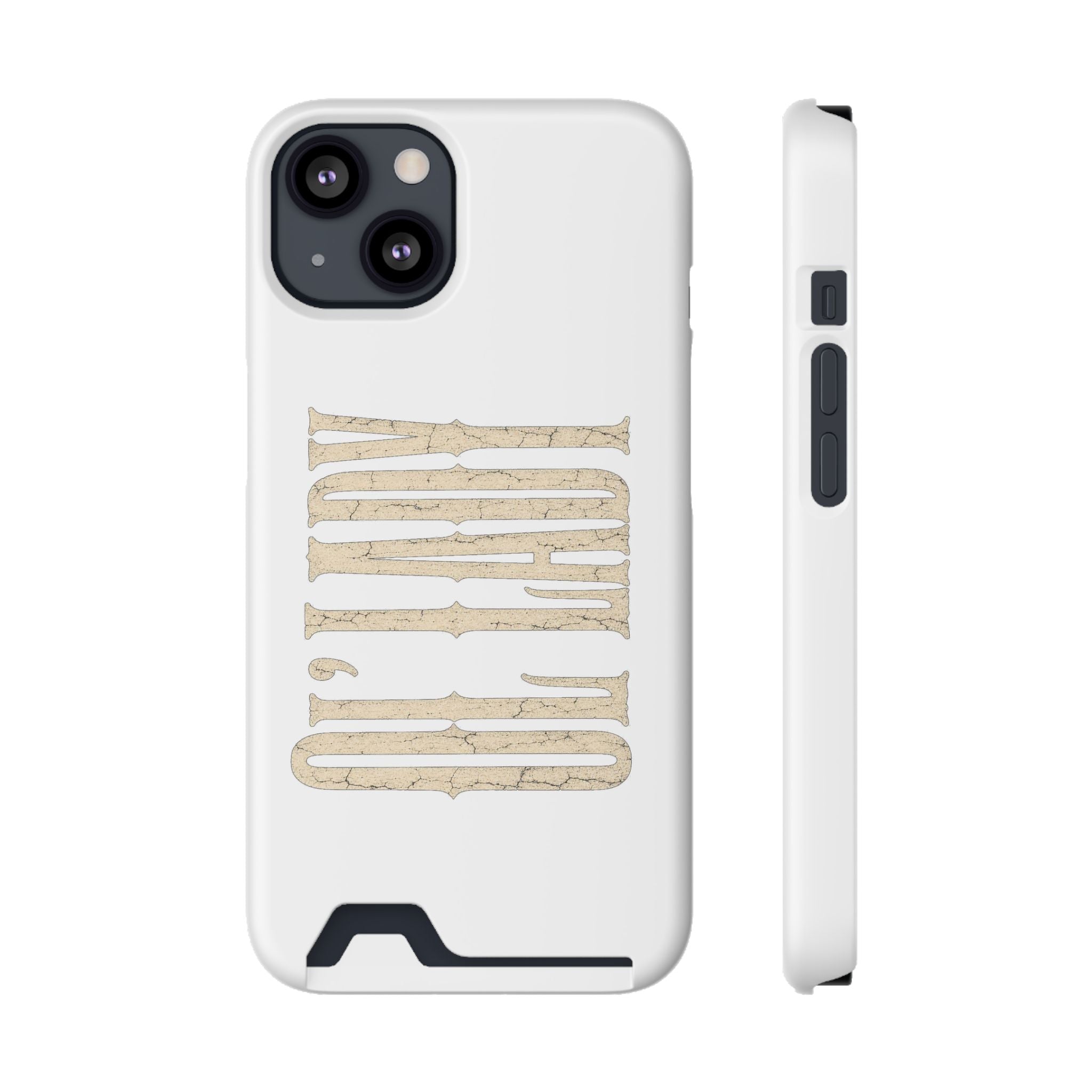 Card Holder Phone Case — Vintage Beige 'Old Soul' Typography