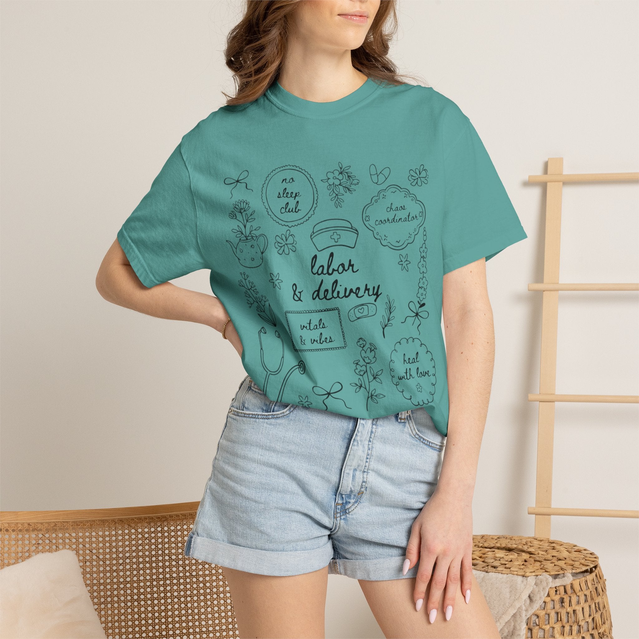 Nurse & Delivery Doodles T-Shirt — Hand-Drawn Medical Appreciation Tee