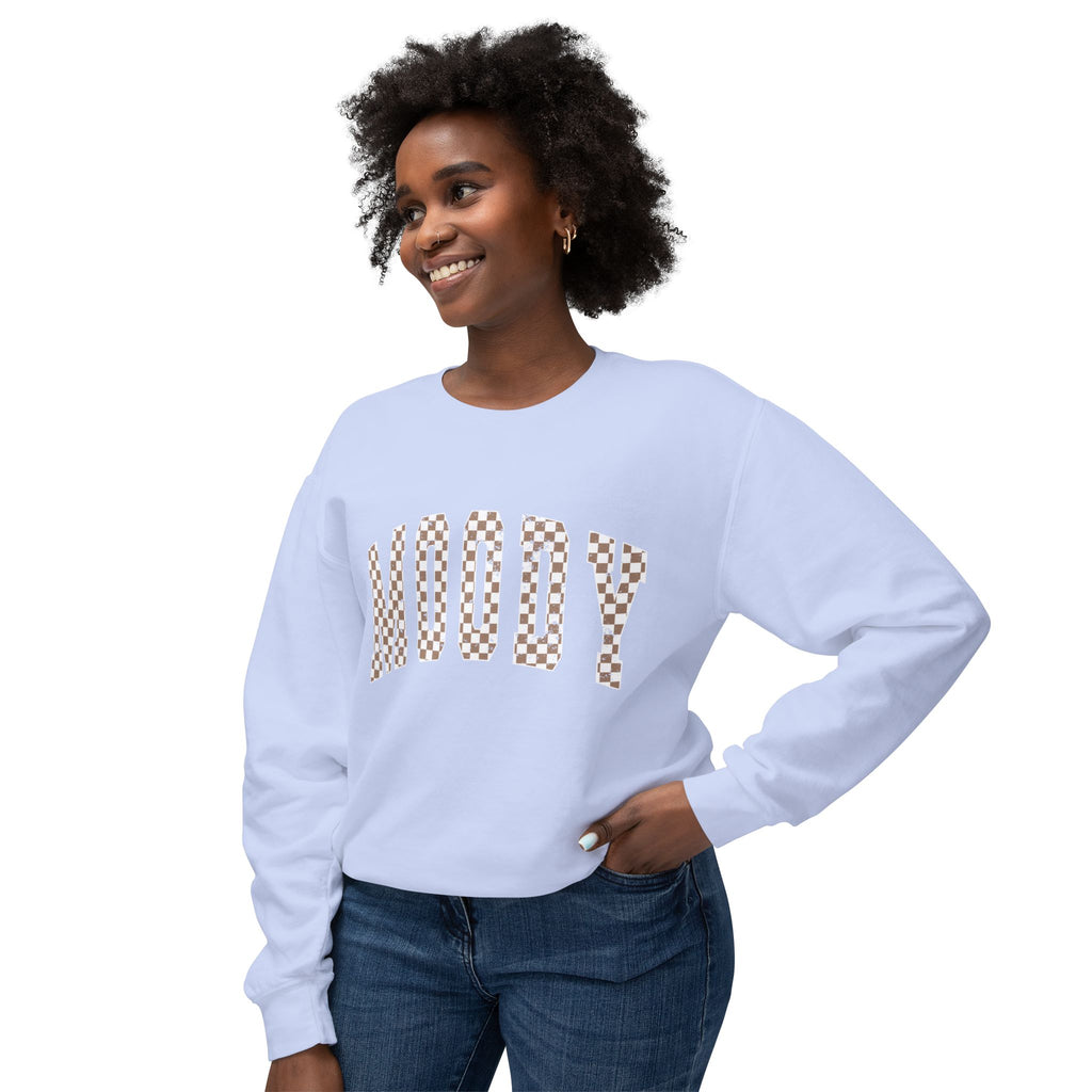 Woody Checkerboard Crewneck Sweatshirt — Peach Graphic Pullover