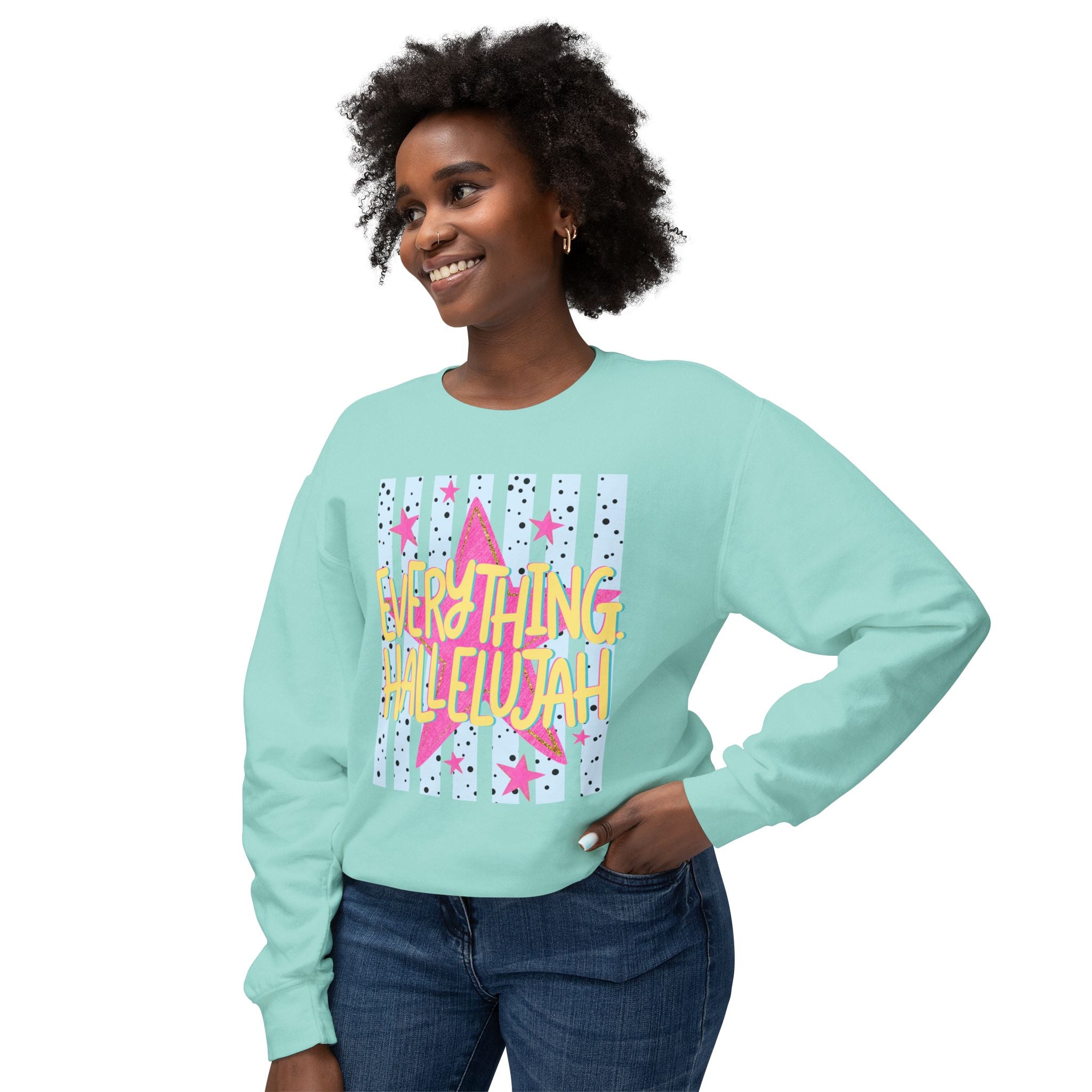 Crewneck Sweatshirt — "Everything Hallelujah" Retro Star Graphic