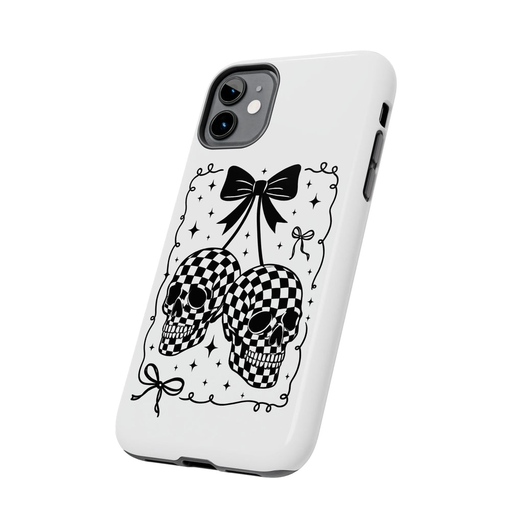 Skull Bow Phone Case - Checkerboard Gothic Tough Phone Case