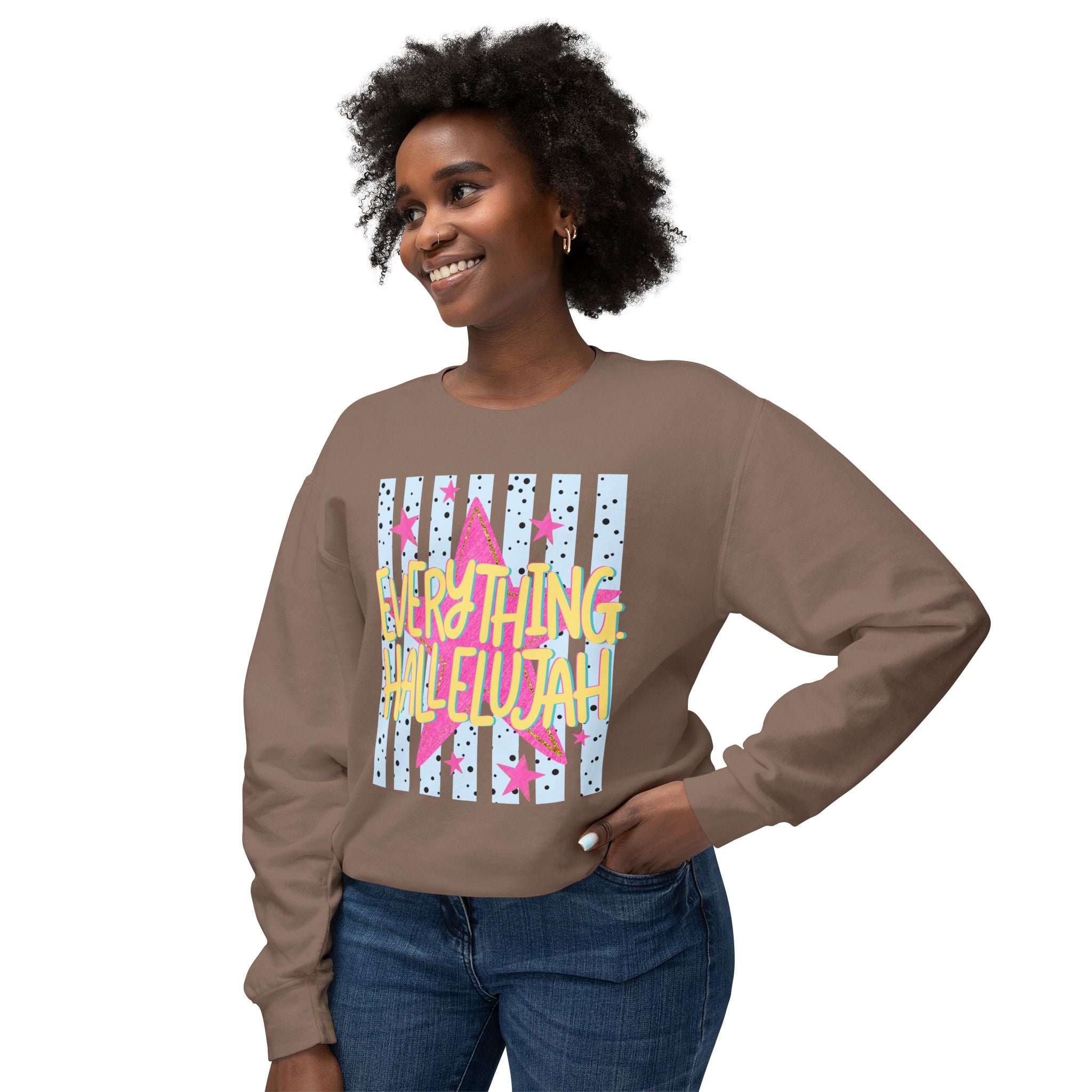 Crewneck Sweatshirt — "Everything Hallelujah" Retro Star Graphic