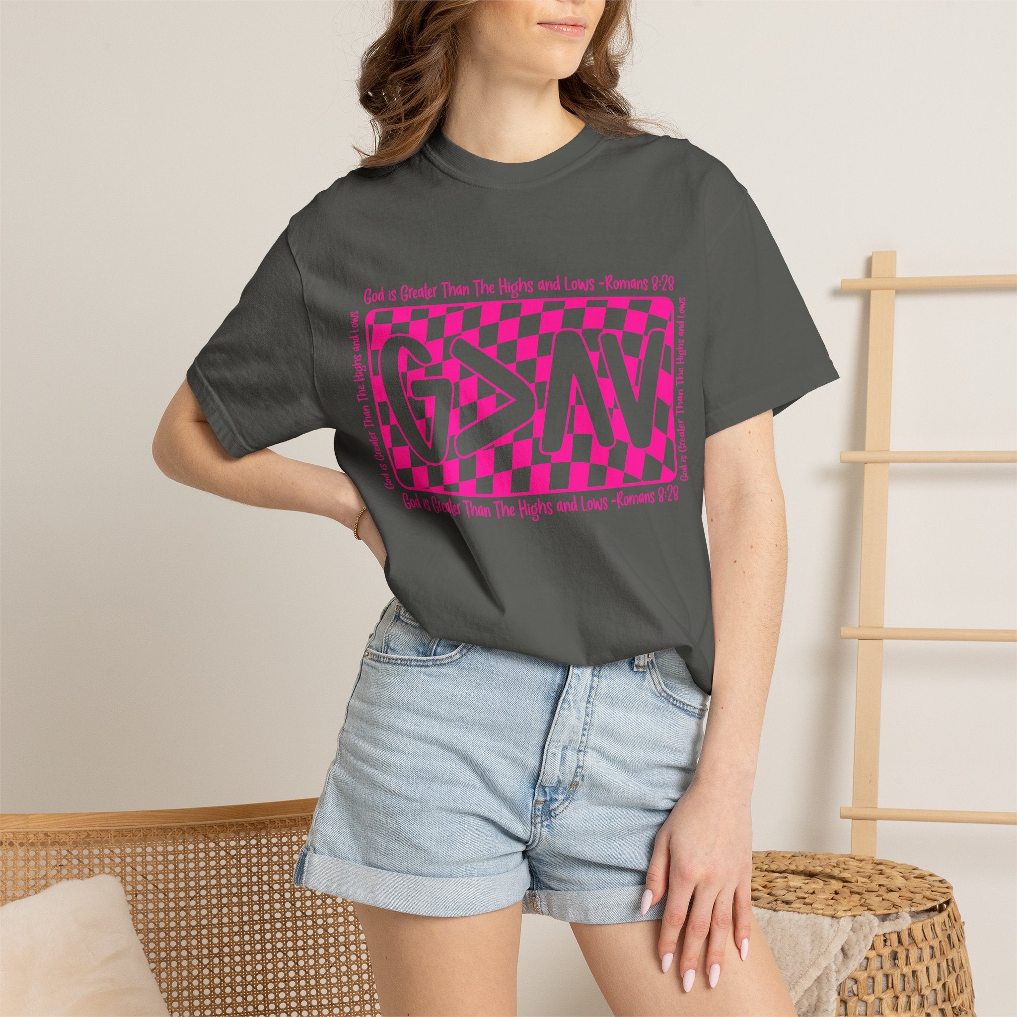 Good & Greater Checker Logo T-Shirt — Pink Graphic Tee