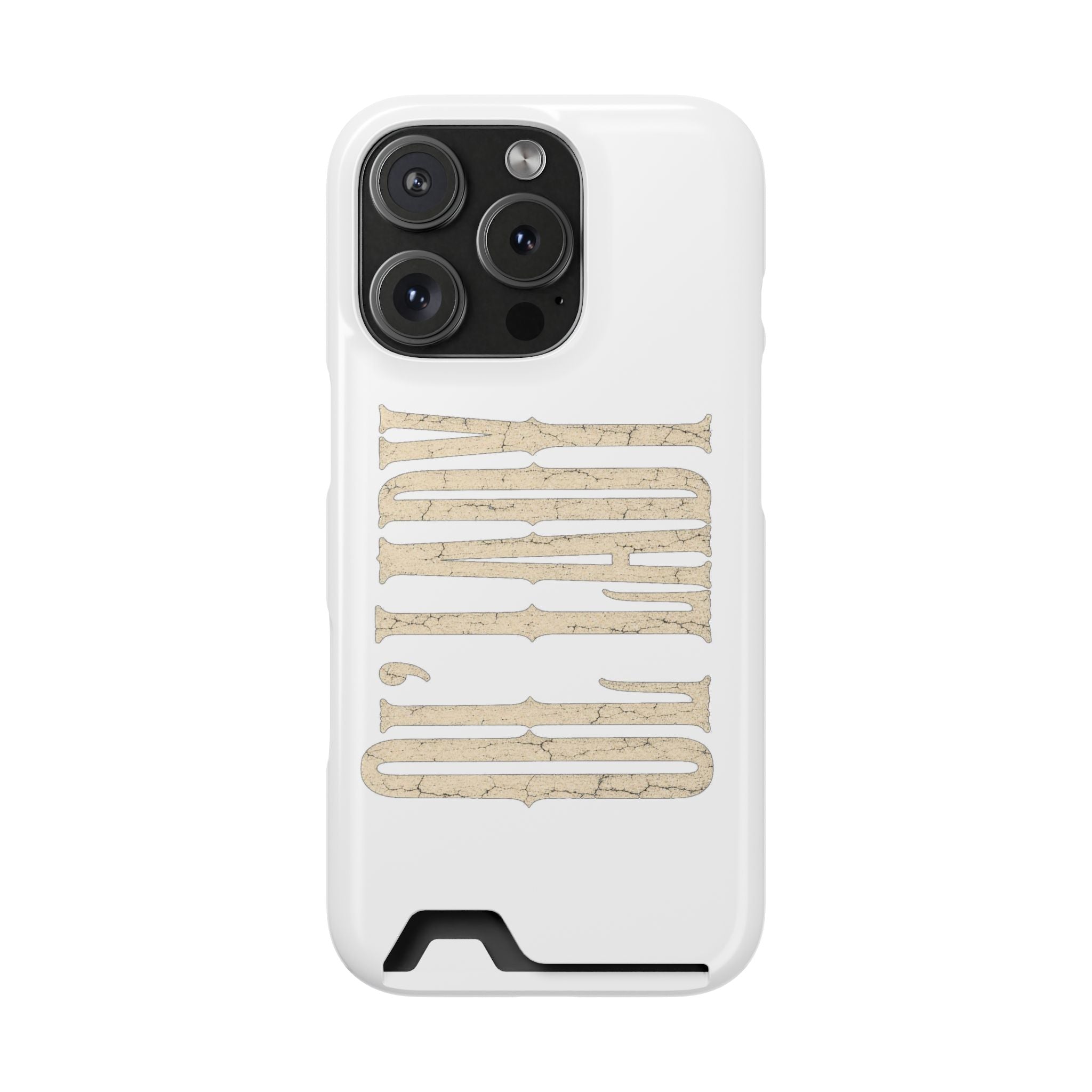 Card Holder Phone Case — Vintage Beige 'Old Soul' Typography