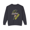 Lightning Bolt Graphic Sweatshirt — Retro Checkered & Neon Pattern Crewneck