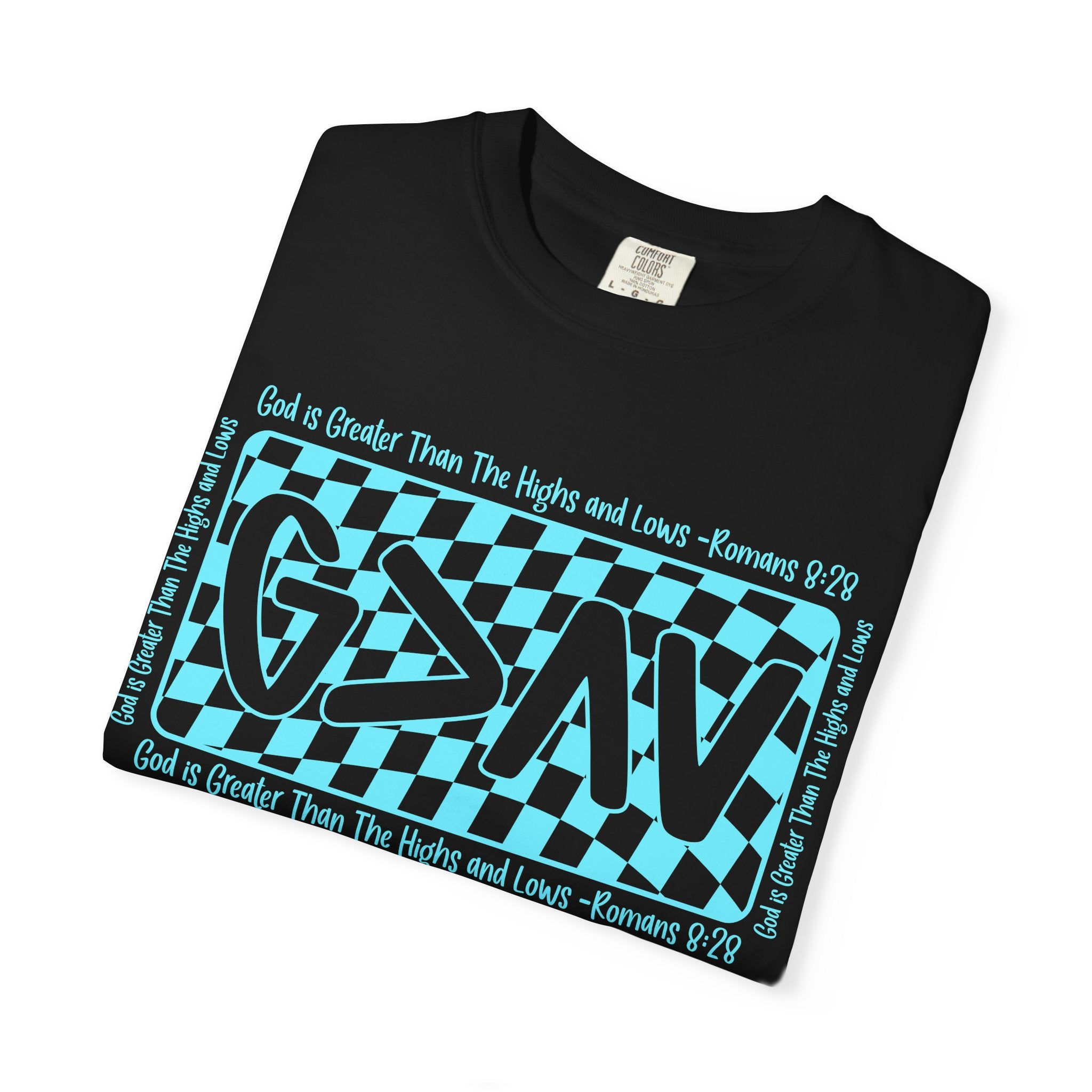 Grunge Checker 'G>AV' Graphic T-Shirt — Faith Verse Romans 9:26 Inspired Tee