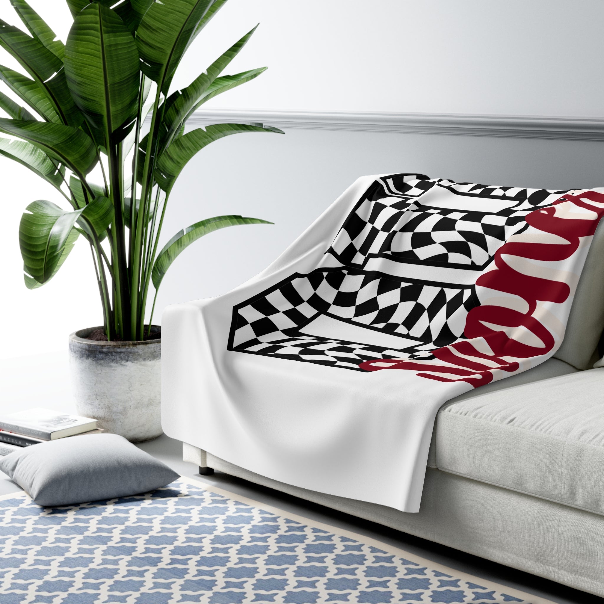 Sherpa Fleece Blanket — '00s Sooner Design (Checkered Number & Script)