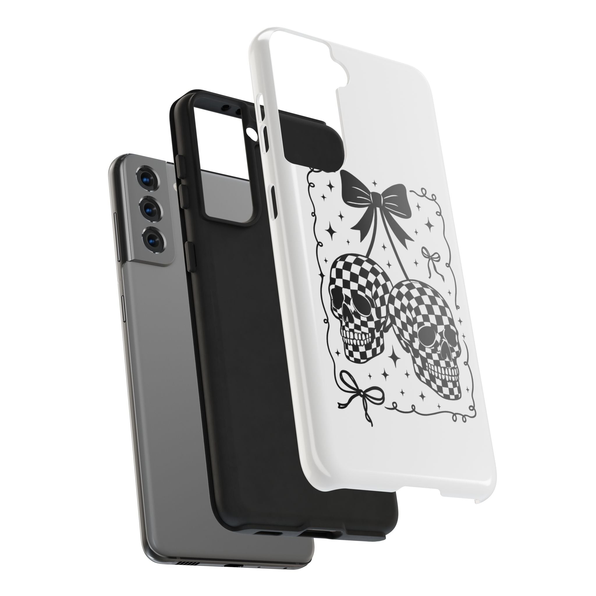 Skull Bow Phone Case - Checkerboard Gothic Tough Phone Case