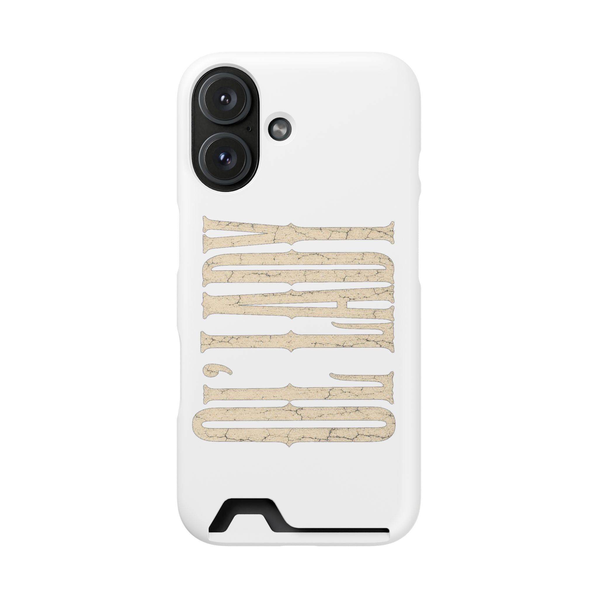 Card Holder Phone Case — Vintage Beige 'Old Soul' Typography