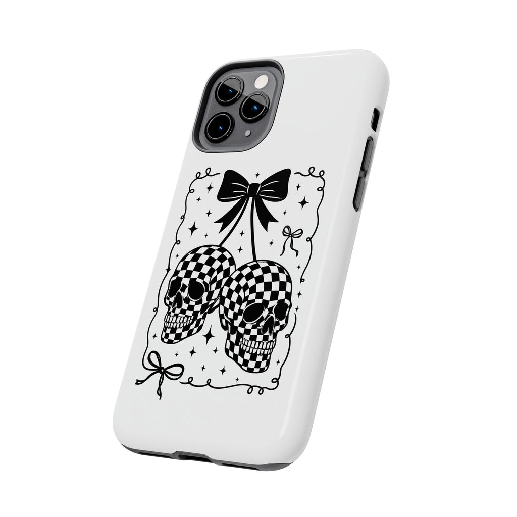 Skull Bow Phone Case - Checkerboard Gothic Tough Phone Case