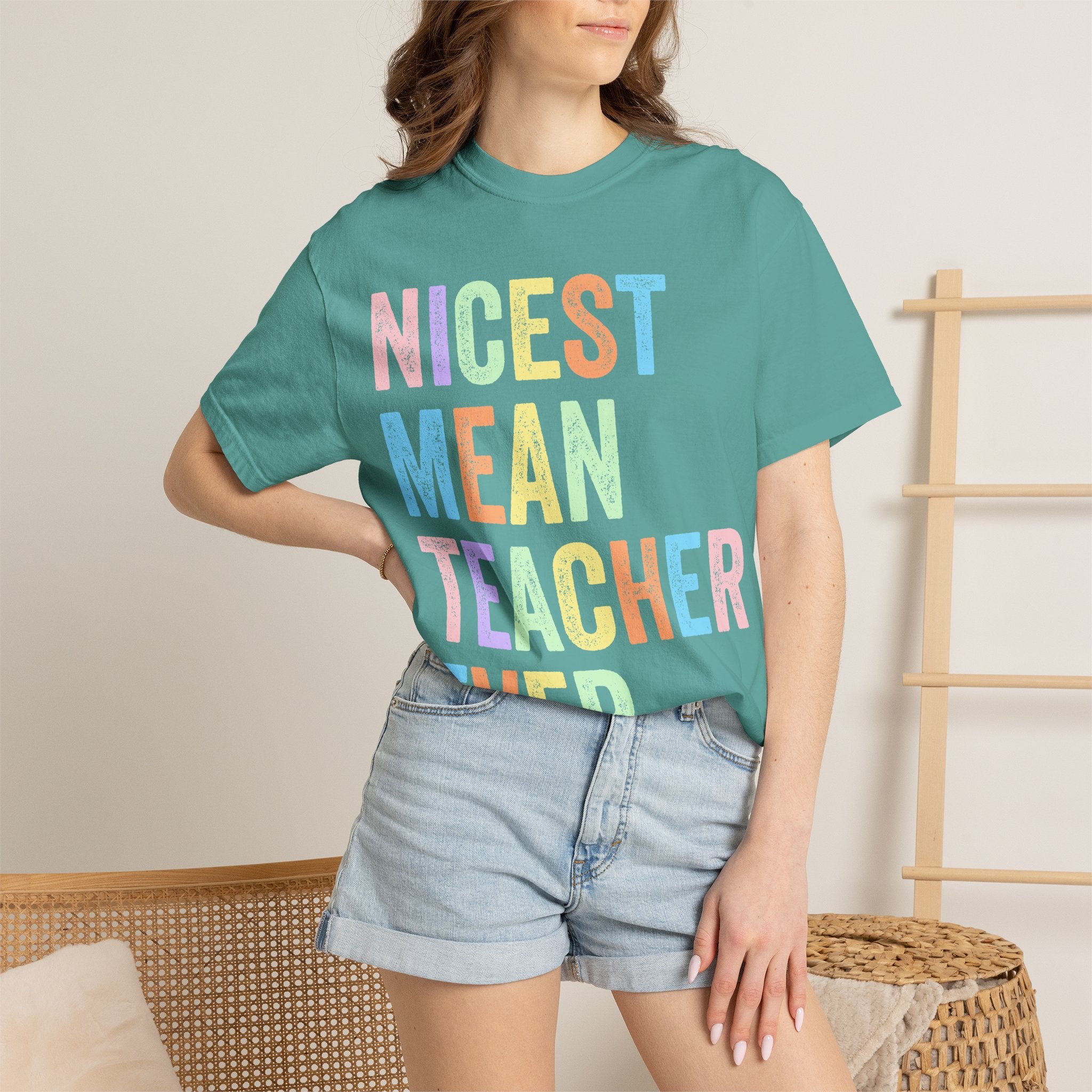 Nicest Mean Teacher Ever T-Shirt — Pastel Teacher Appreciation Tee