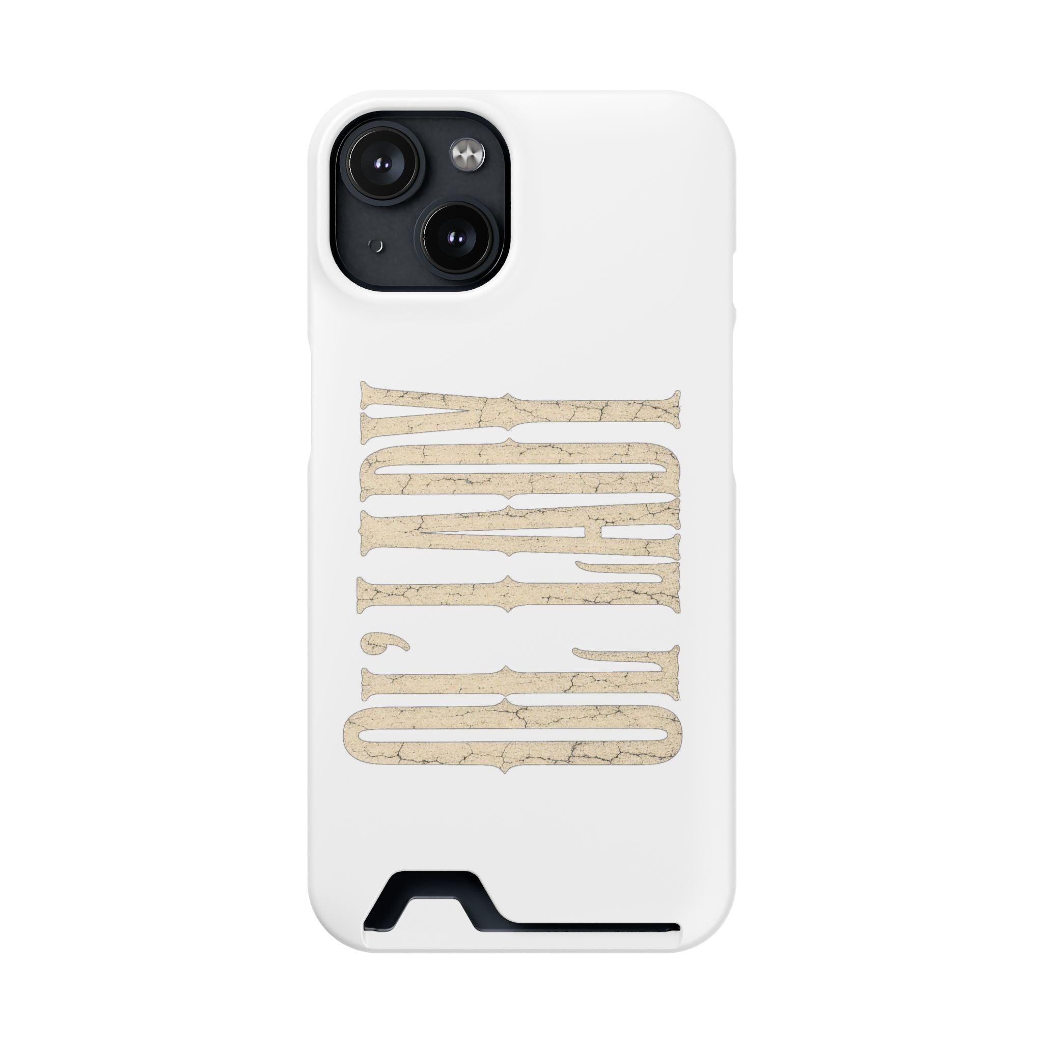 Card Holder Phone Case — Vintage Beige 'Old Soul' Typography