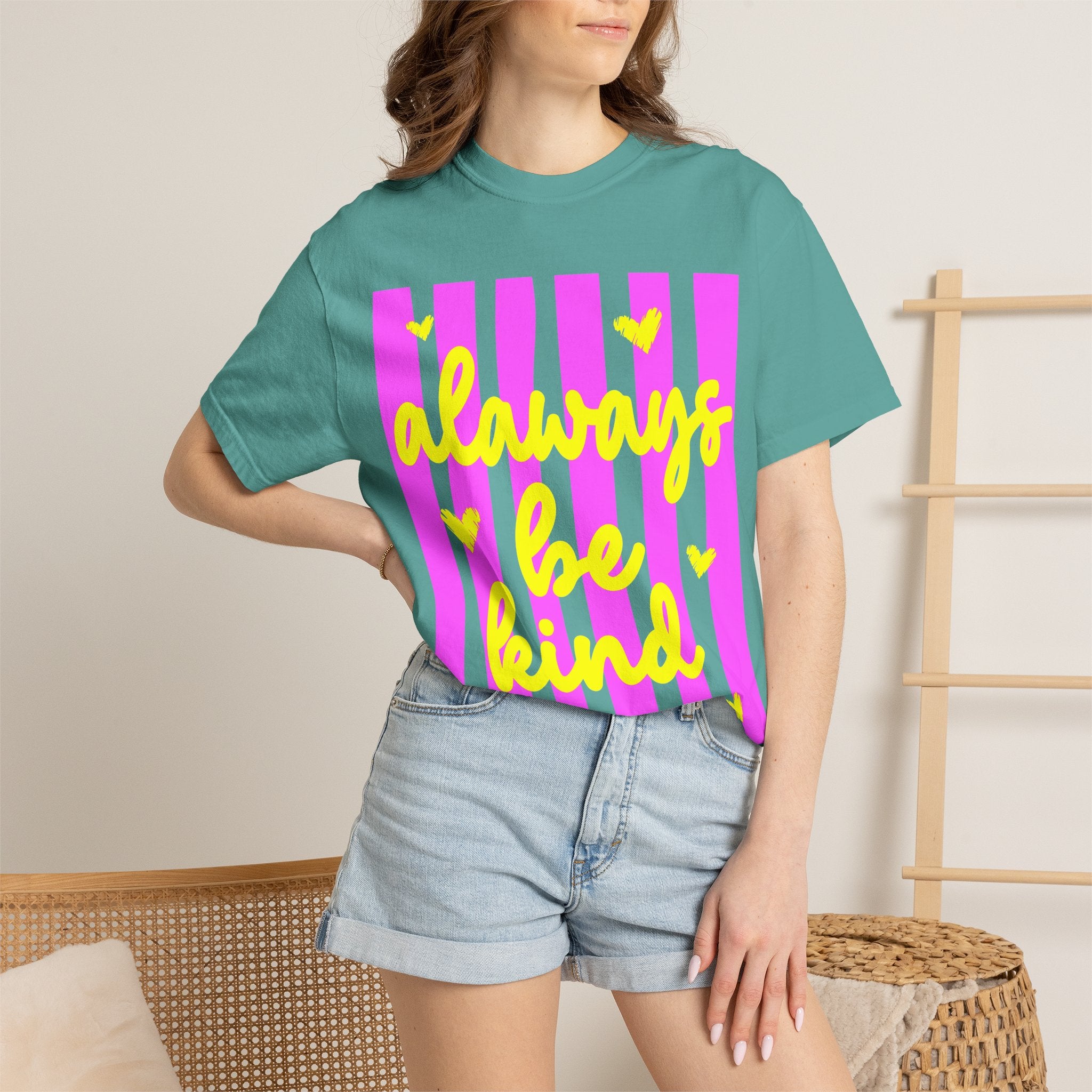 Always Be Kind T-Shirt — Pink Stripe Positive Message Tee