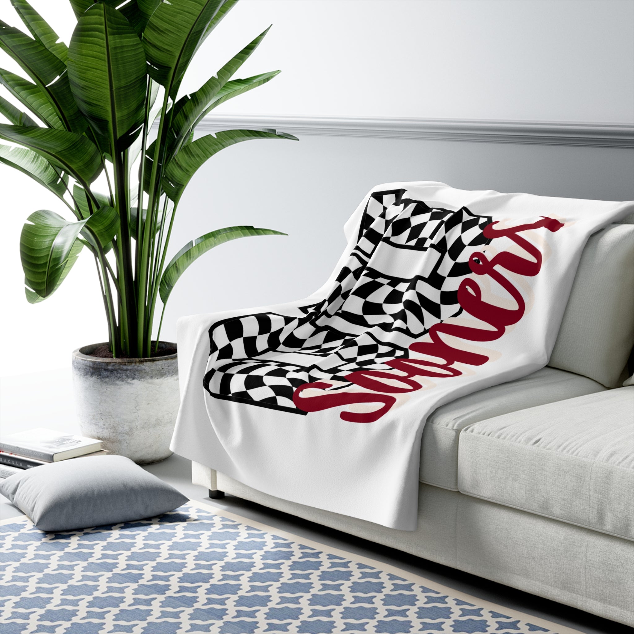 Sherpa Fleece Blanket — '00s Sooner Design (Checkered Number & Script)