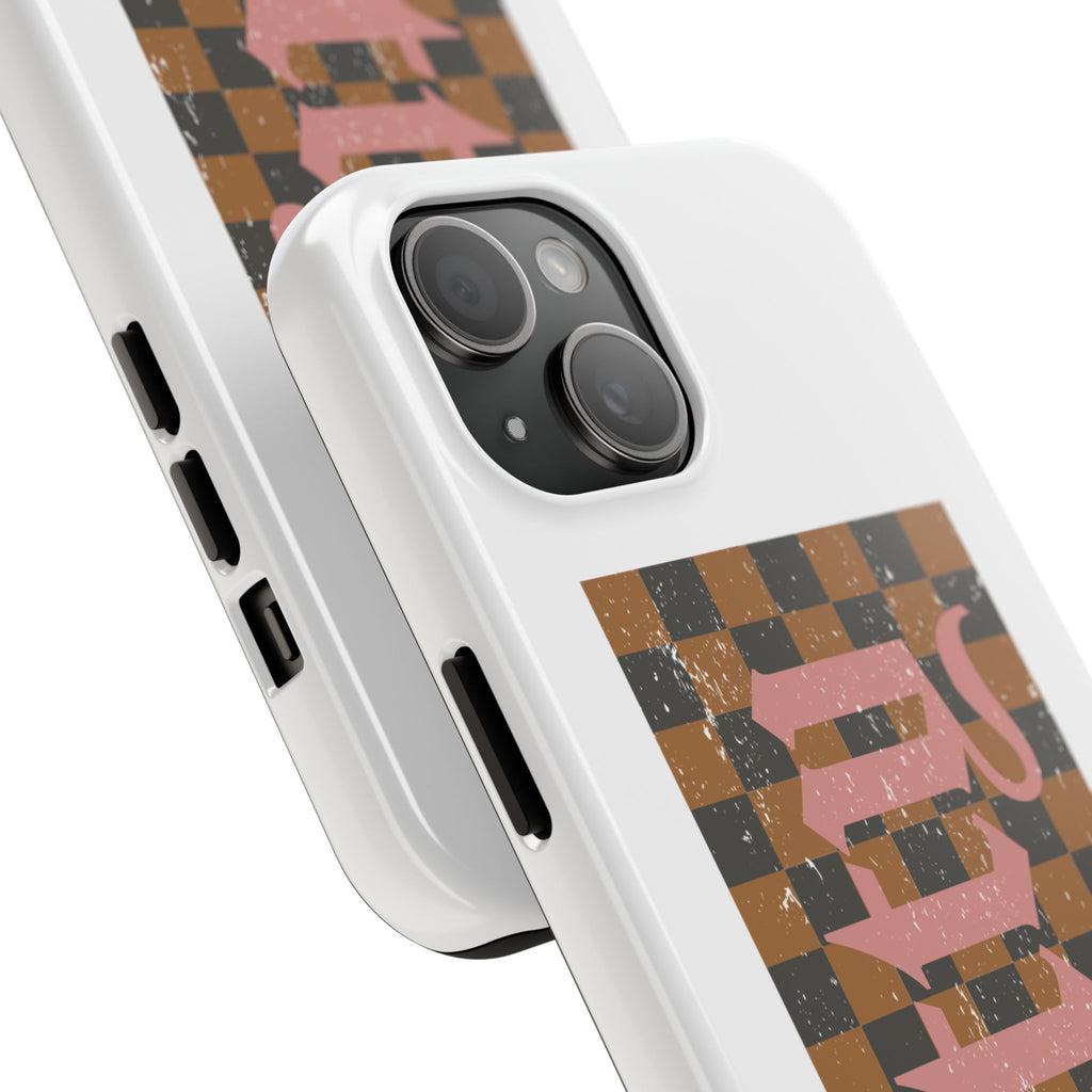 Checkerboard 'Tough' Retro Phone Case — Pink Gothic Text, Grunge Pattern