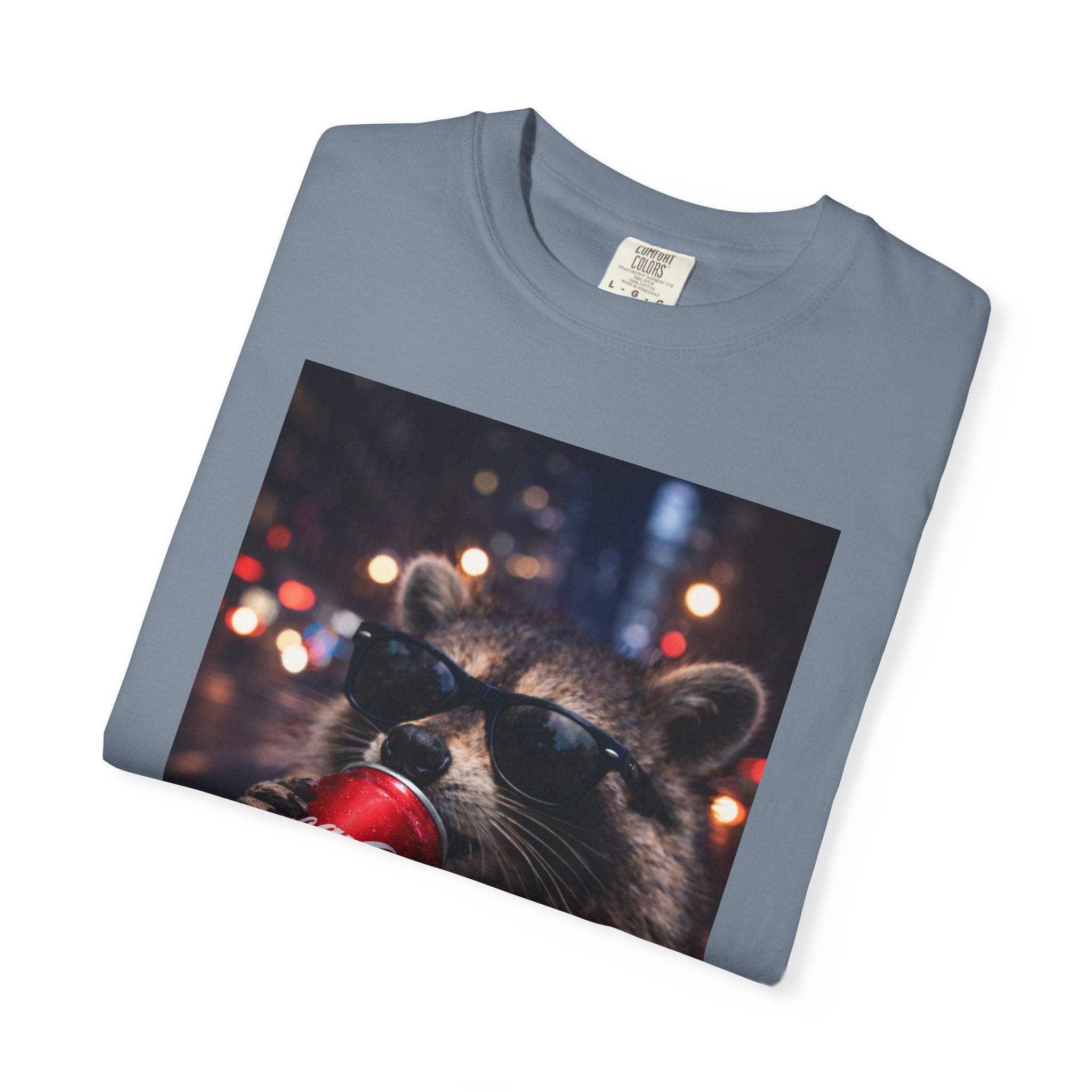 Raccoon Drinking Soda Photo T-Shirt — Funny Urban Wildlife Graphic Tee