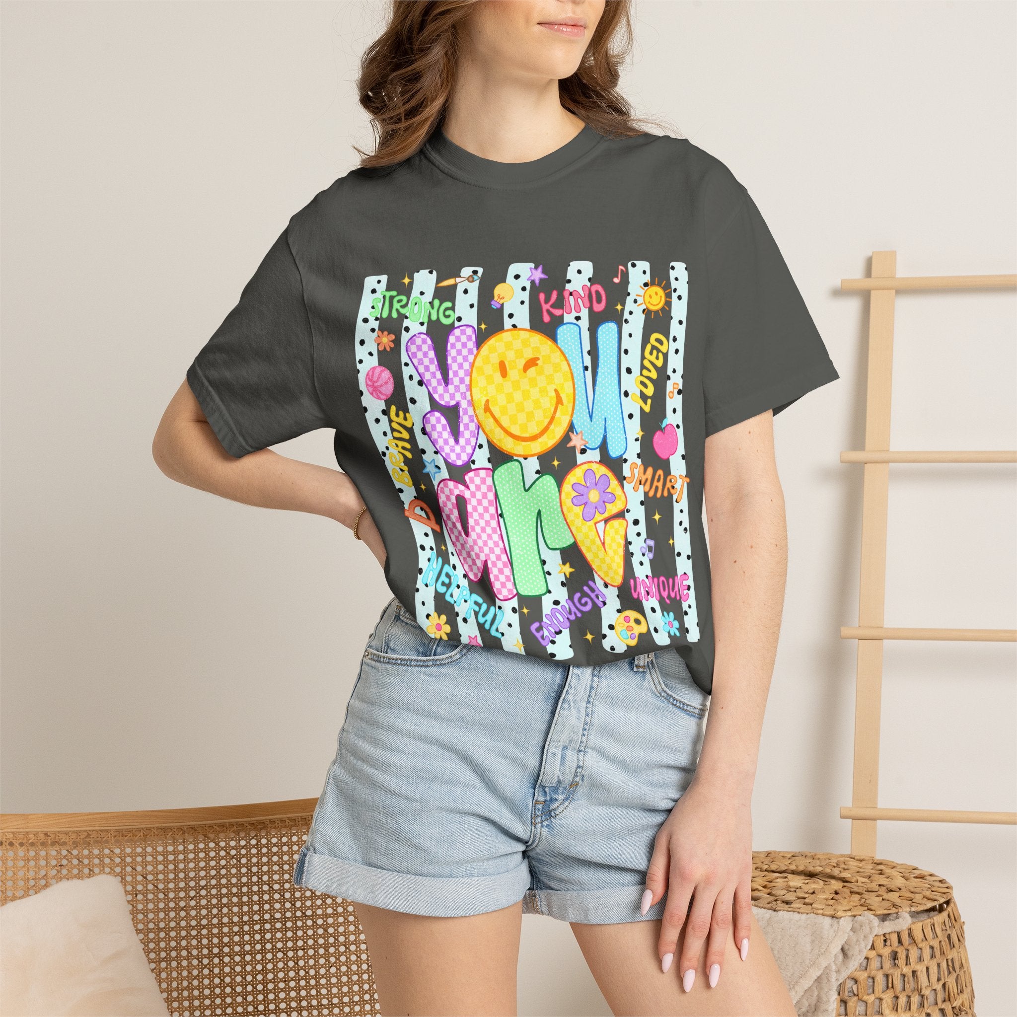 You Are Amazing T-Shirt — Positive Vibes Graphic Tee with Smiley & Kindness Doodle