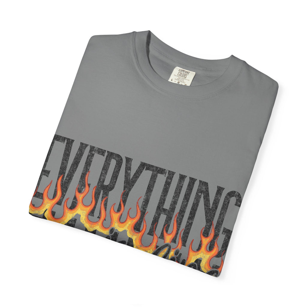 Everything Is Fine T-Shirt — Retro Flames & Checkerboard Graphic Tee