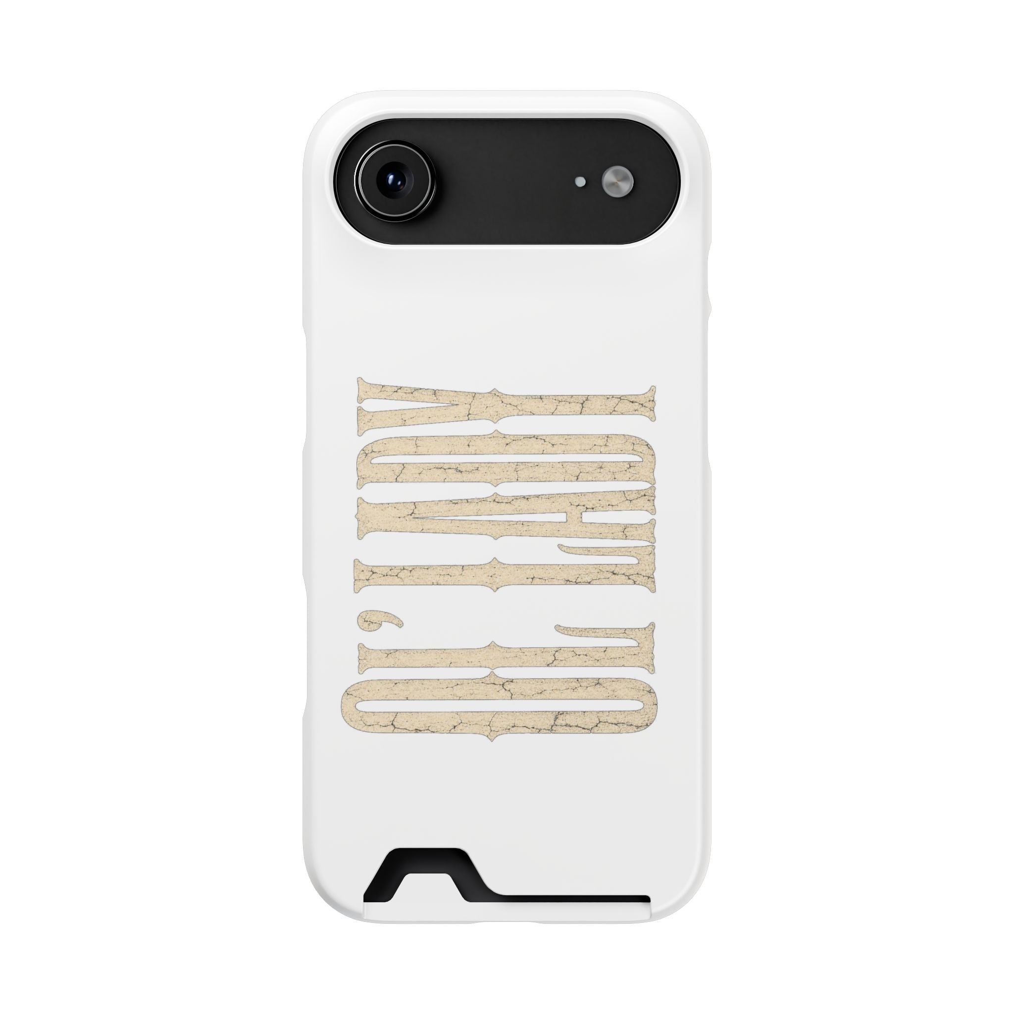 Card Holder Phone Case — Vintage Beige 'Old Soul' Typography