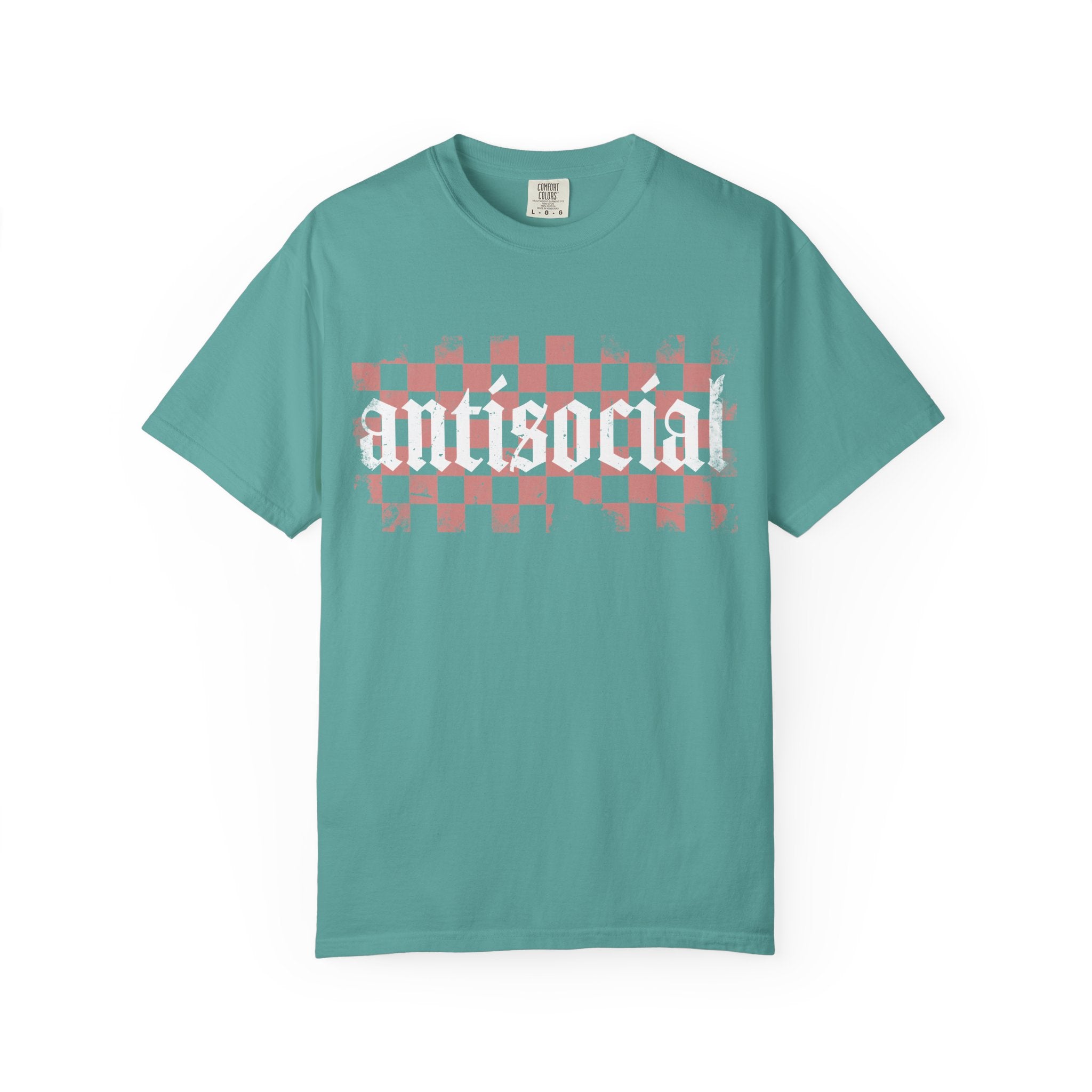 Checkerboard Vintage T-Shirt — Faded Red 'AMERICAN' Graphic