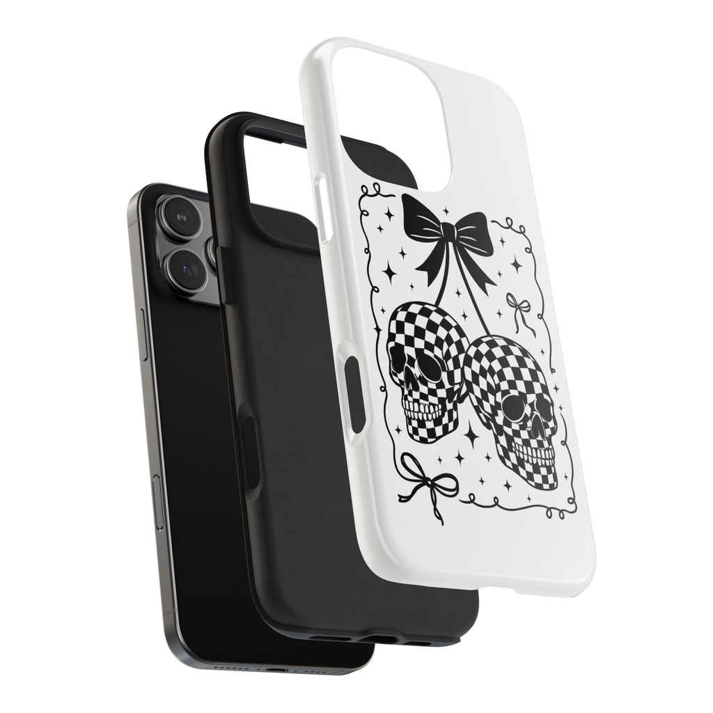 Skull Bow Phone Case - Checkerboard Gothic Tough Phone Case