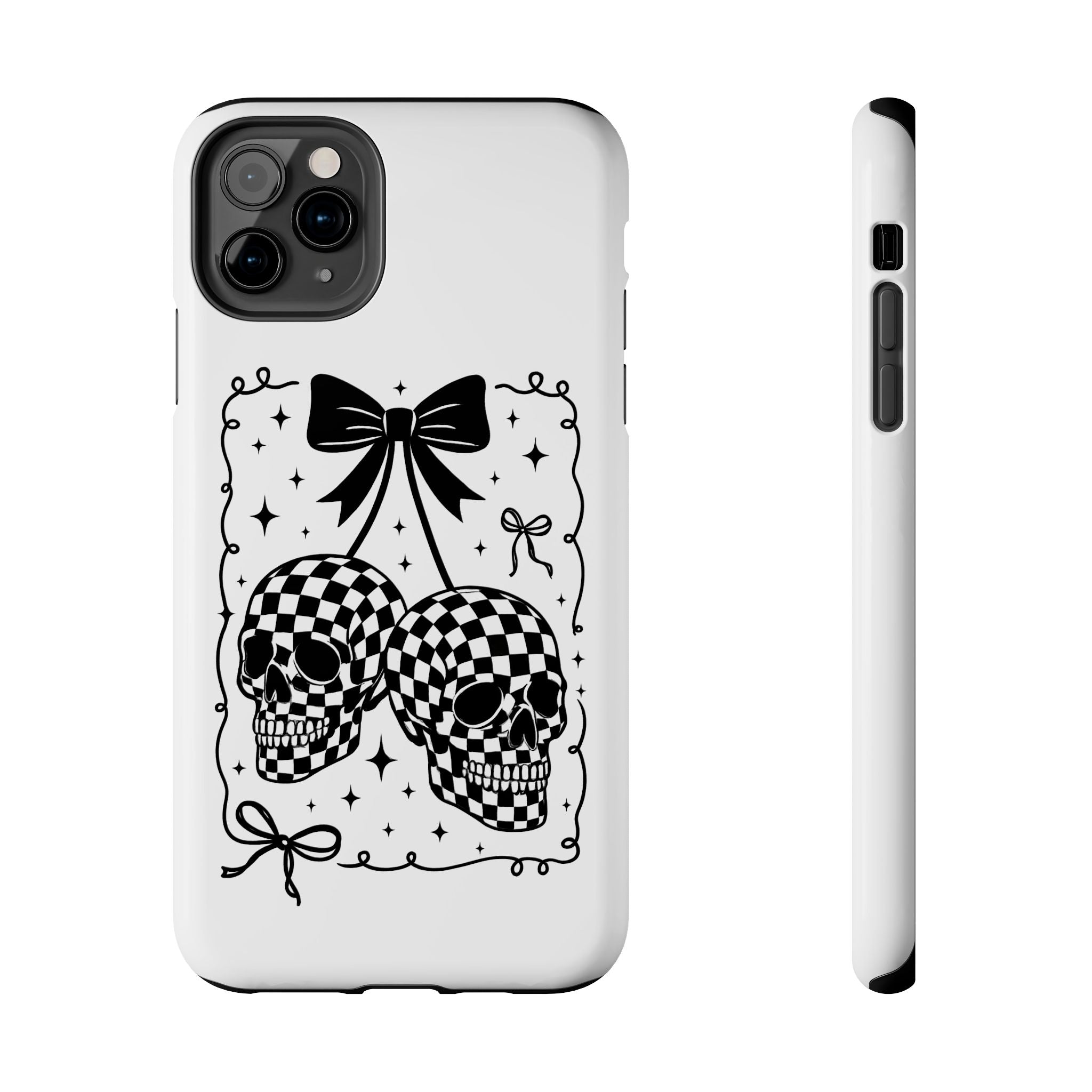 Skull Bow Phone Case - Checkerboard Gothic Tough Phone Case