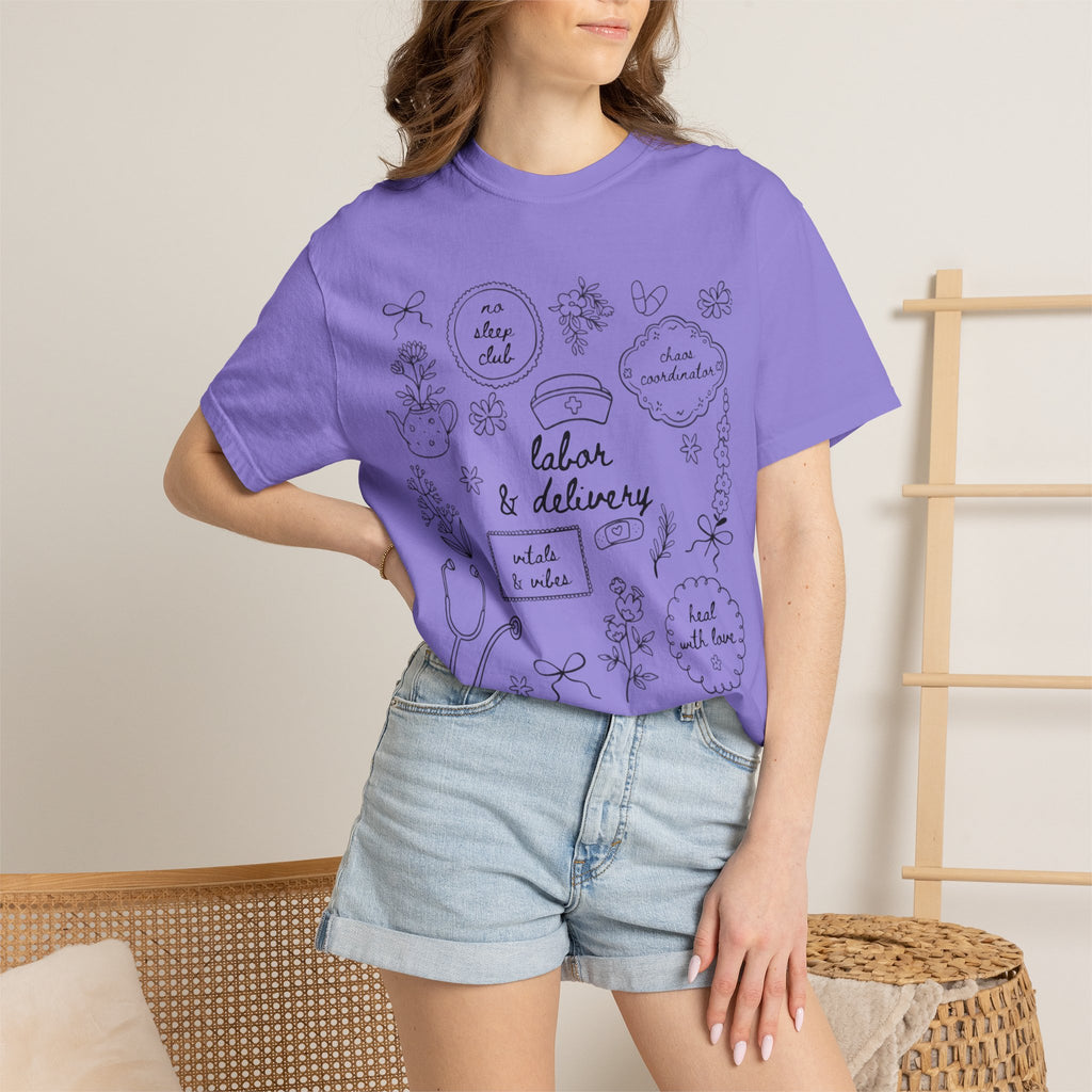 Nurse & Delivery Doodles T-Shirt — Hand-Drawn Medical Appreciation Tee