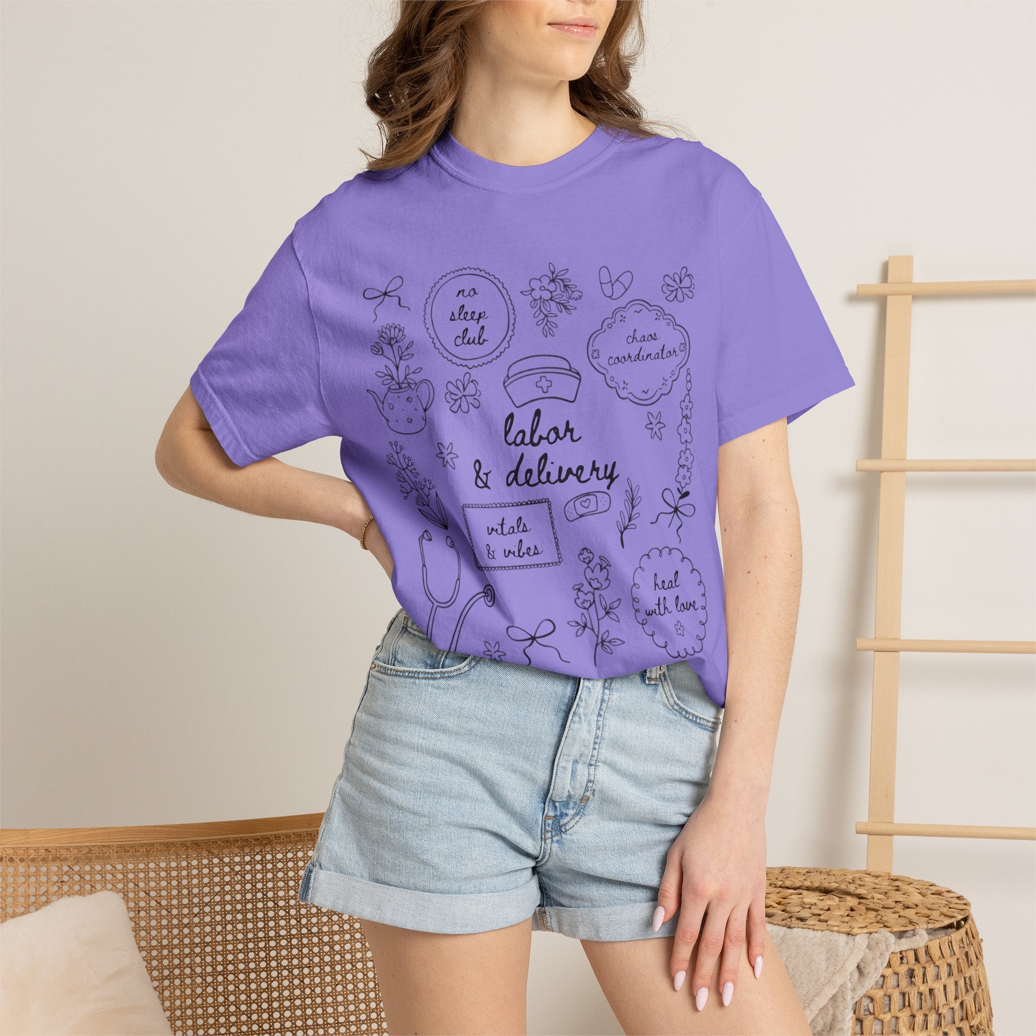 Nurse & Delivery Doodles T-Shirt — Hand-Drawn Medical Appreciation Tee