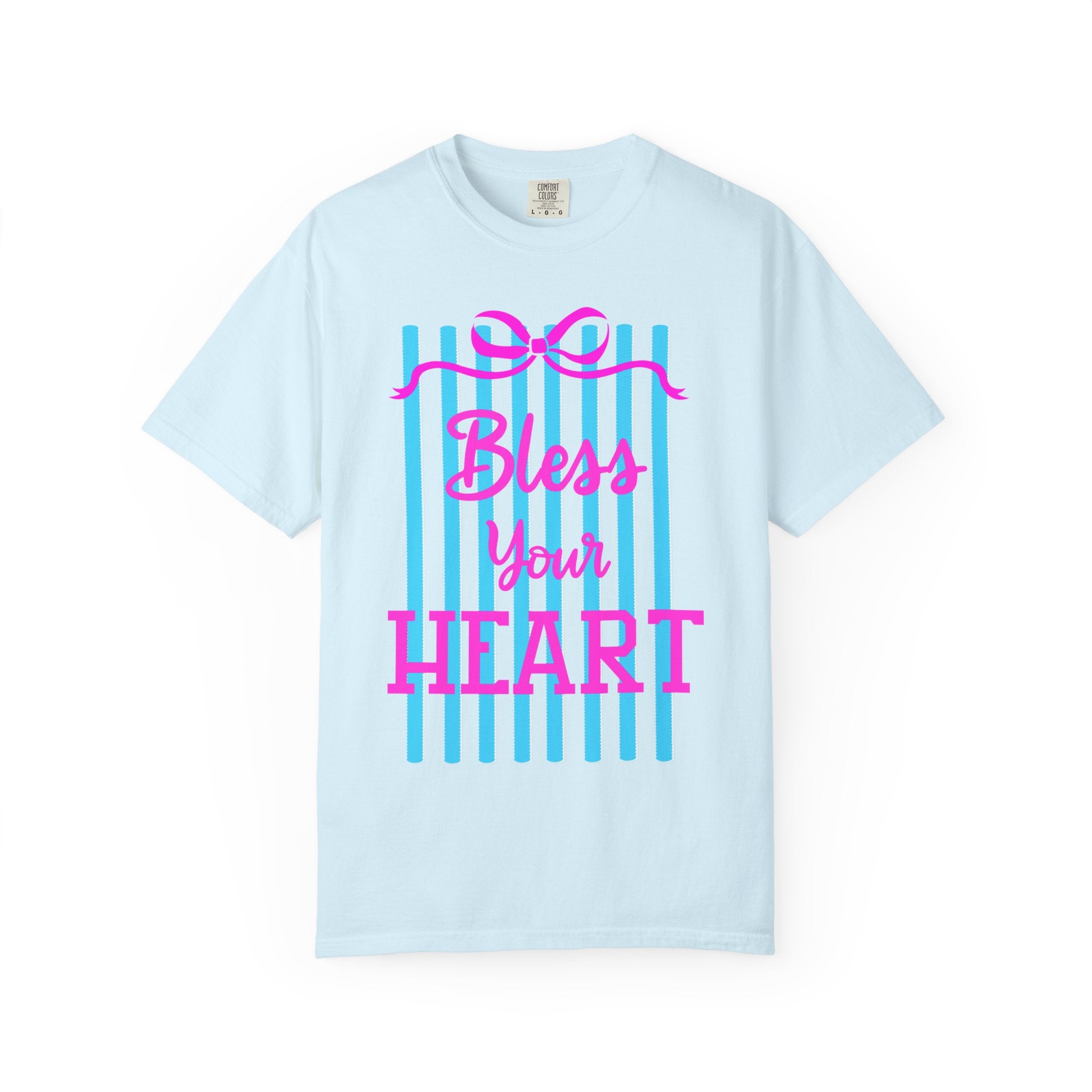 Bless Your Heart T-Shirt — Southern Phrase Graphic Tee (Pink & Blue Stripes)