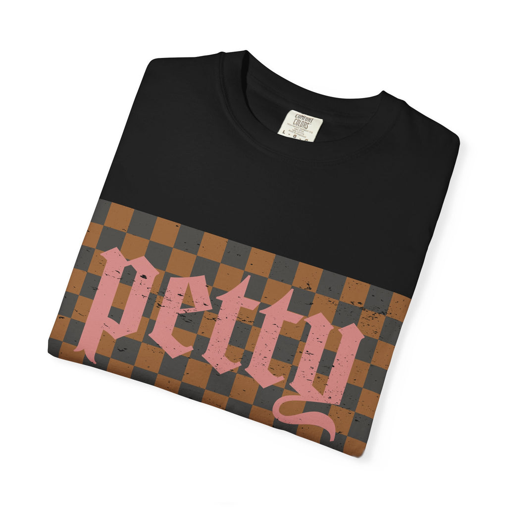 Pretty Checkerboard T-Shirt — Vintage Gothic Script Graphic Tee