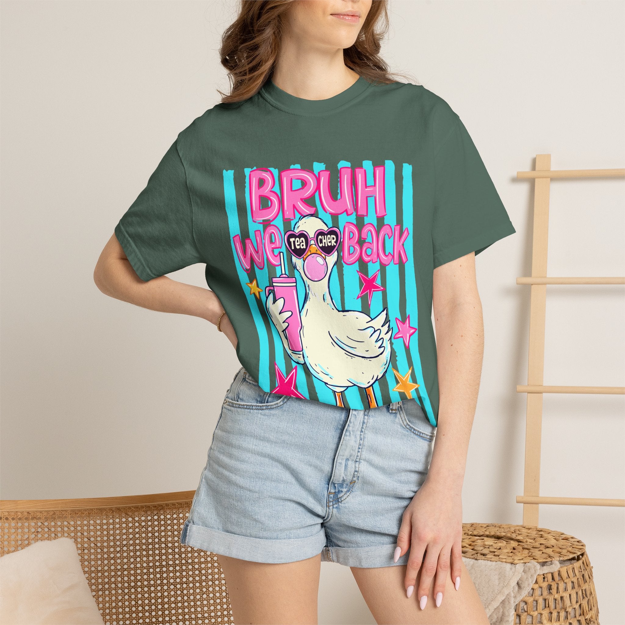 T‑Shirt — 'Bruh We Back' Duck Graphic Tee (Retro Pastel Streetwear)