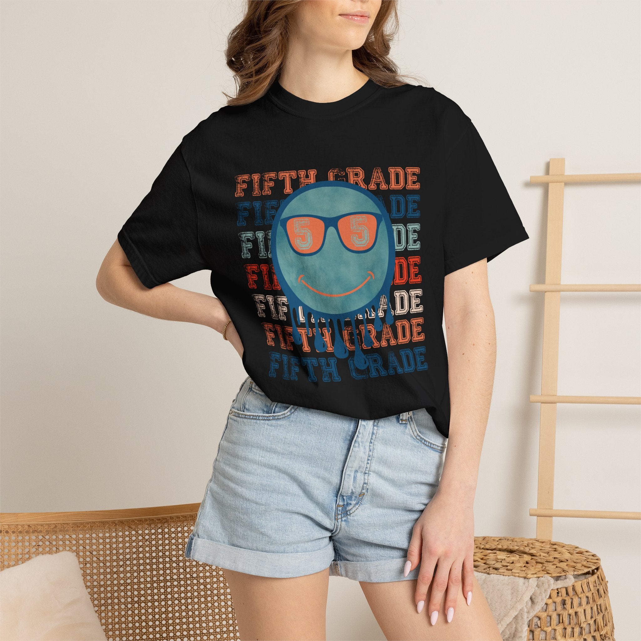 Fifth Grade Retro Smiley Tee - Melting Sunglasses Graphic