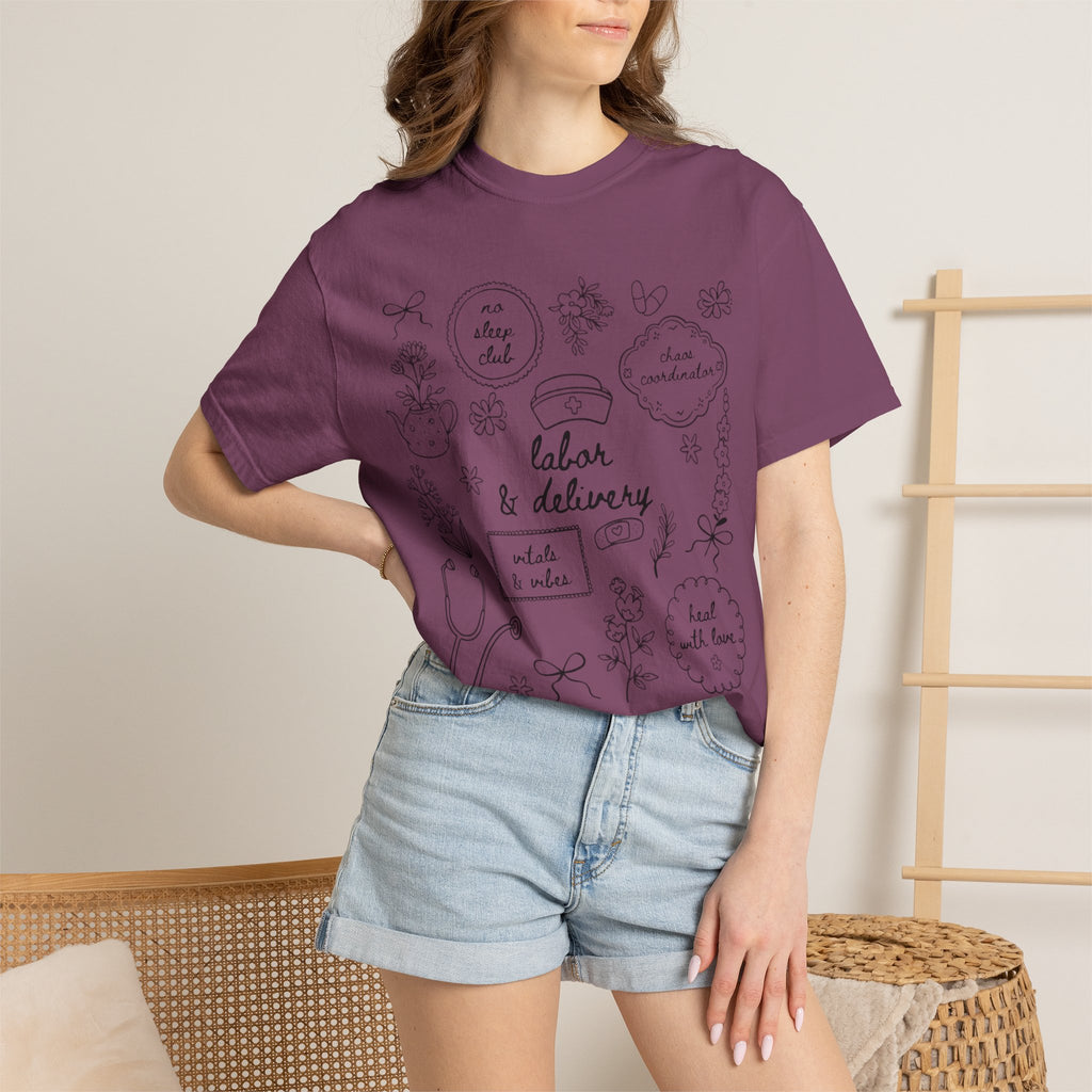 Nurse & Delivery Doodles T-Shirt — Hand-Drawn Medical Appreciation Tee