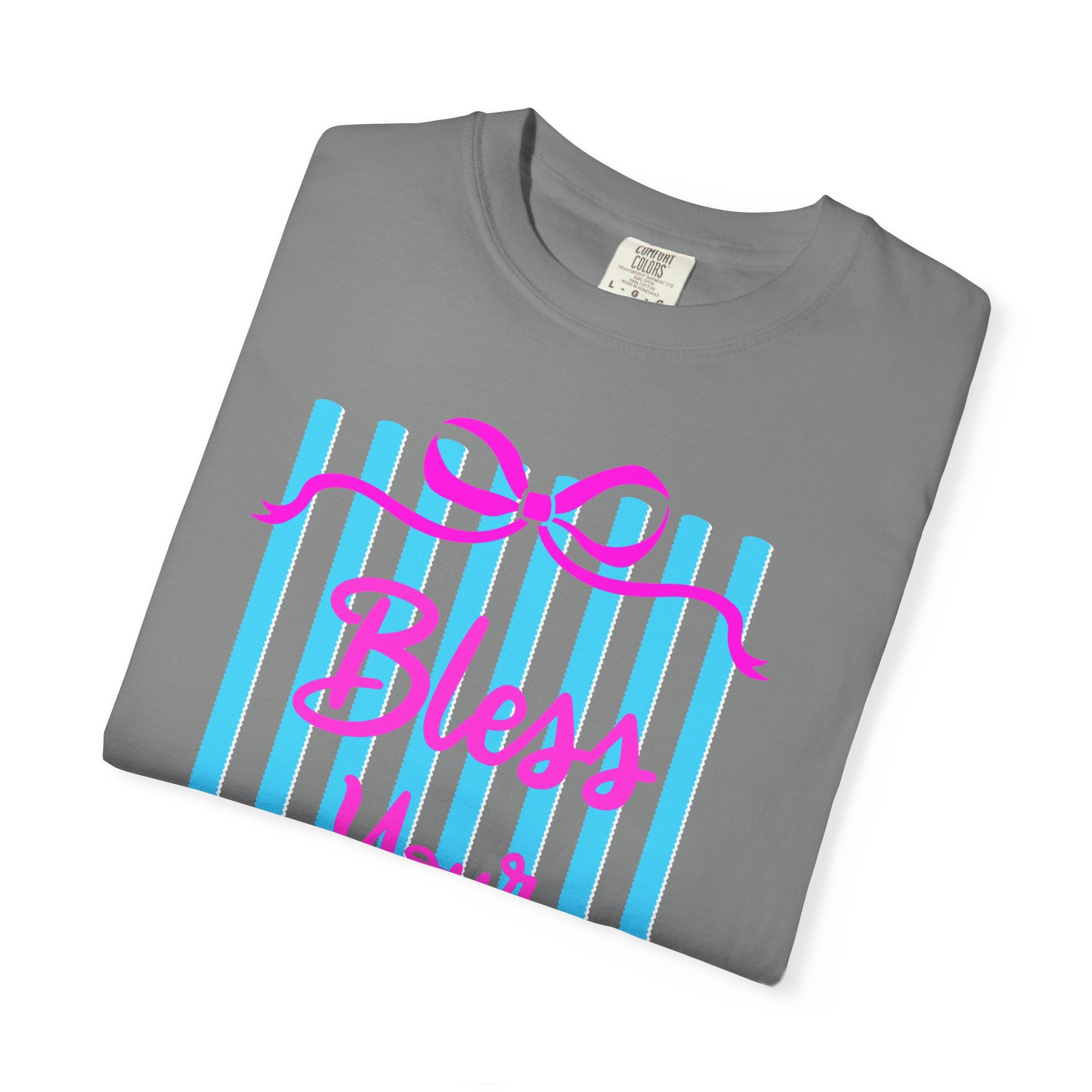 Bless Your Heart T-Shirt — Southern Phrase Graphic Tee (Pink & Blue Stripes)