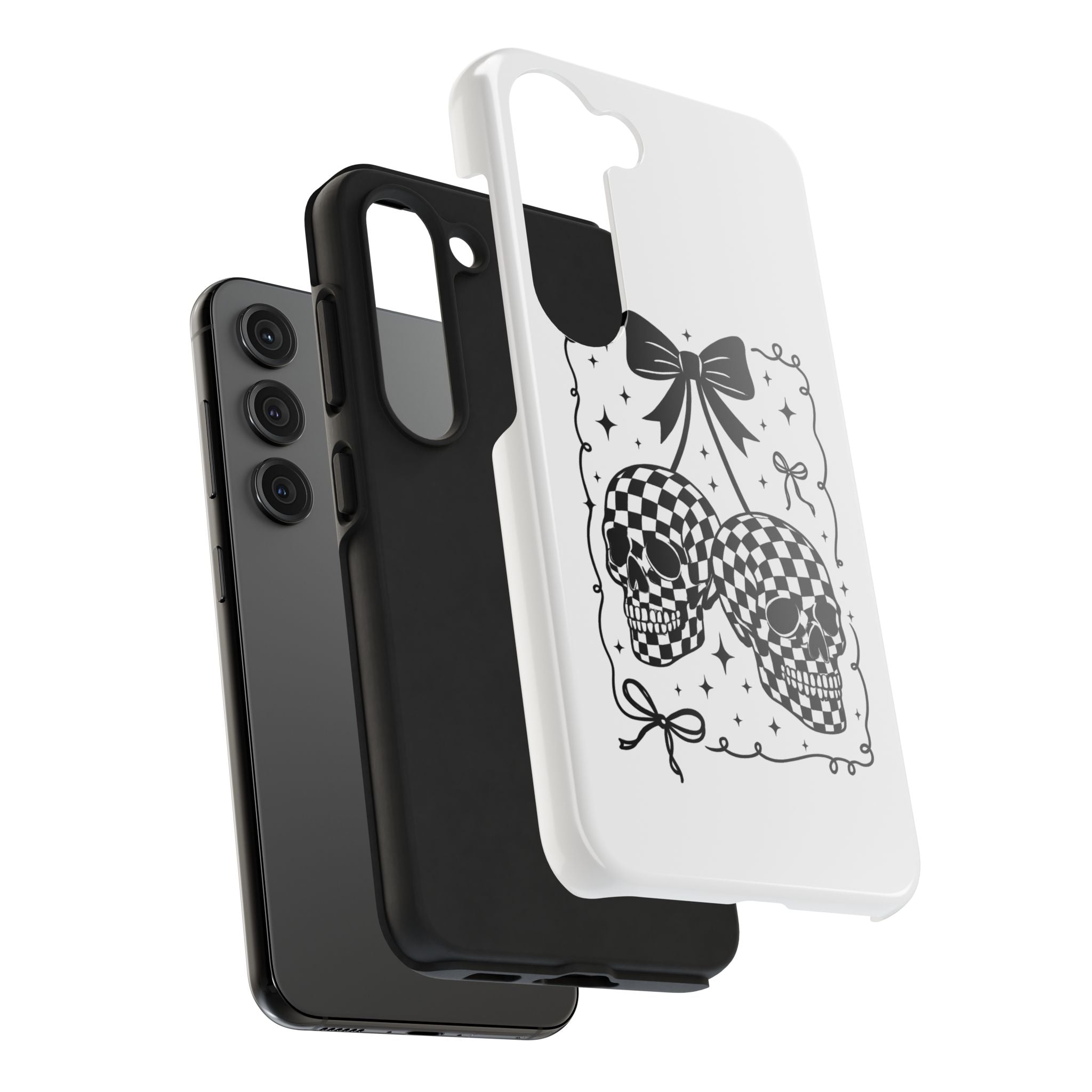 Skull Bow Phone Case - Checkerboard Gothic Tough Phone Case