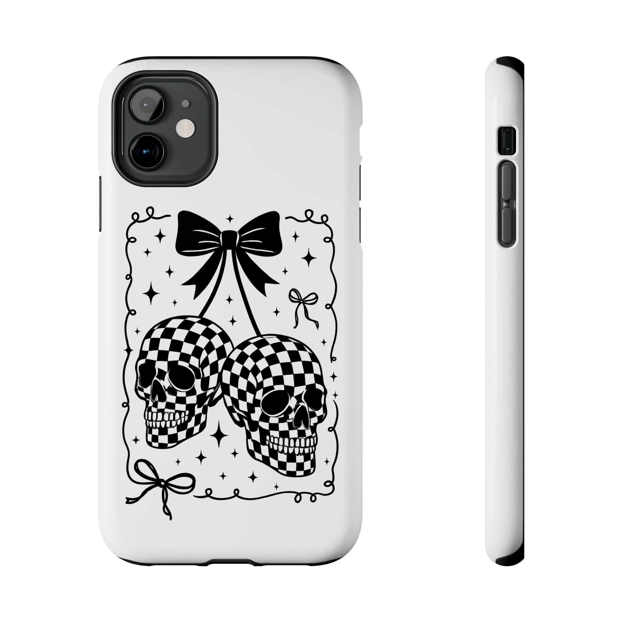 Skull Bow Phone Case - Checkerboard Gothic Tough Phone Case