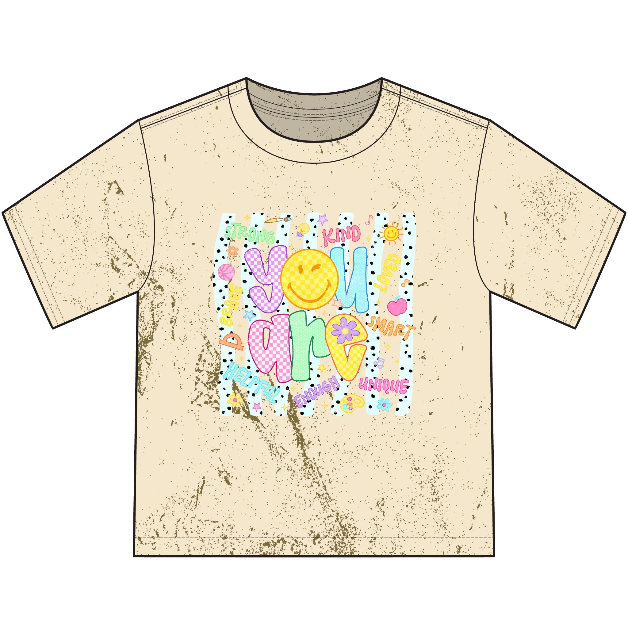 Youth T-Shirt "Be Kind" Color Blast Graphic Tee – Retro Smile & Flowers